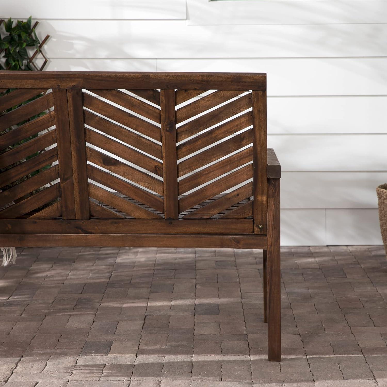 Dark Brown Acacia Wood Chevron Outdoor Loveseat Bench