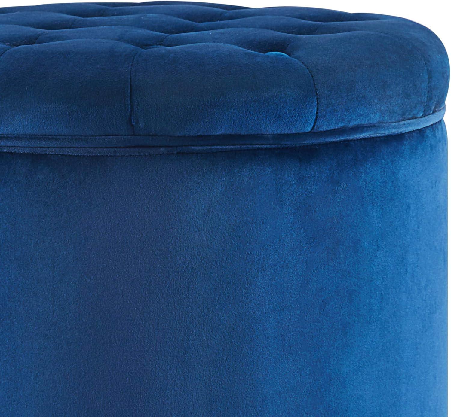 BELLEZE Nailhead Round Tufted Storage Ottoman Large Footrest Stool Coffee Table Lift Top, Navy Blue