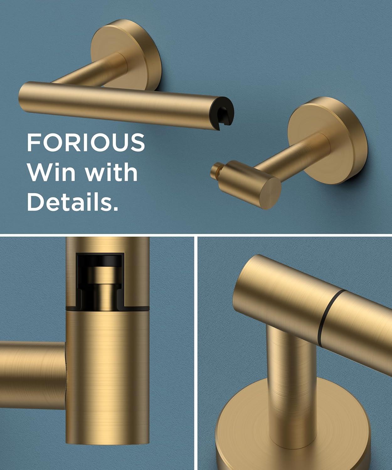 MOGFCT Toilet Paper Holder Brushed Gold Wall Mounted, Double Post Pivoting Toilet Paper Holder SUS 304 Stainless Steel Bathroom