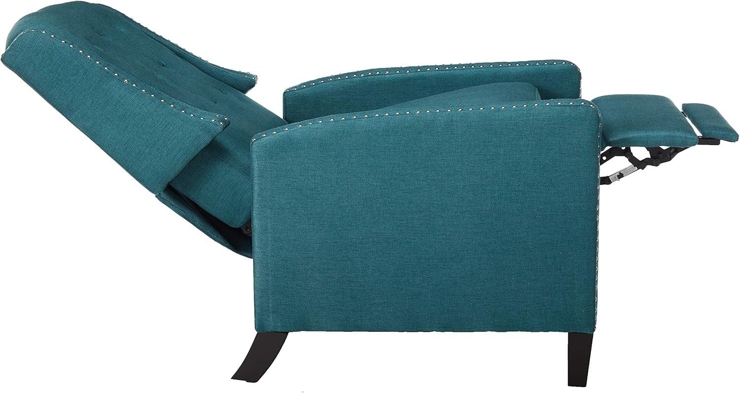 Teal Tufted Back Fabric Recliner with Dark Brown Legs