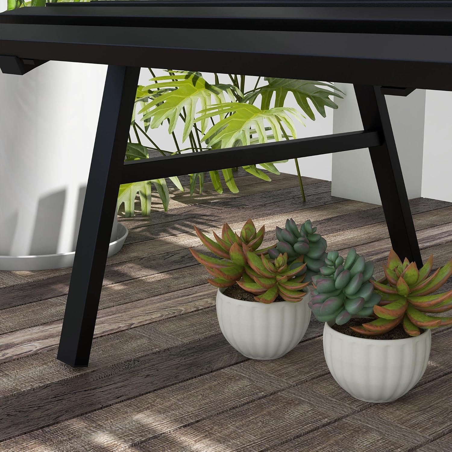 Black Aluminum Outdoor Patio Garden Bench with Slatted Seat