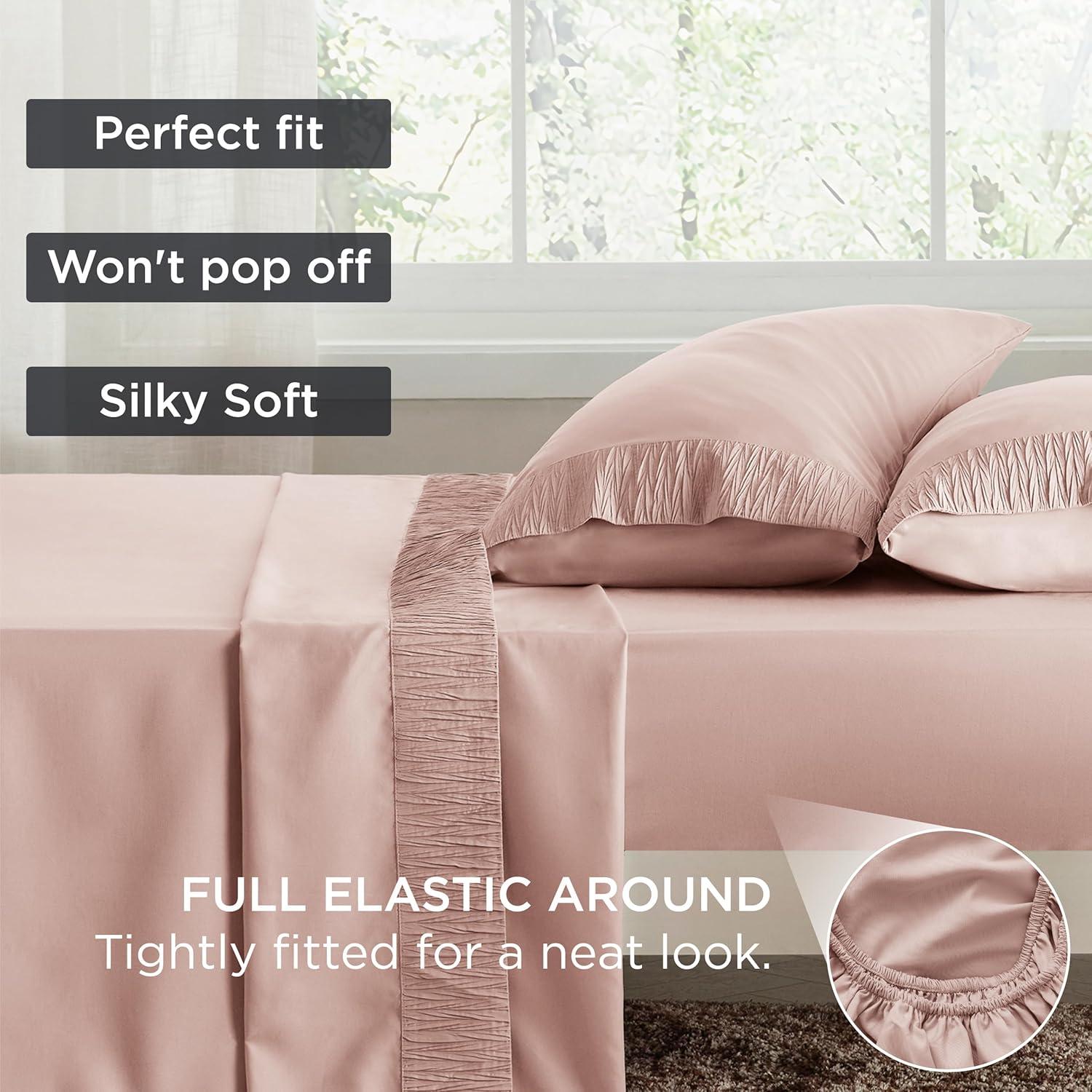 Bedsure California King Sheet Sets - 4 Pieces Soft Cal King Sheets - Breathable & Cooling - Hotel Luxury - Easy Care Polyester Microfiber Bedding for Women, Men, Dusty Pink