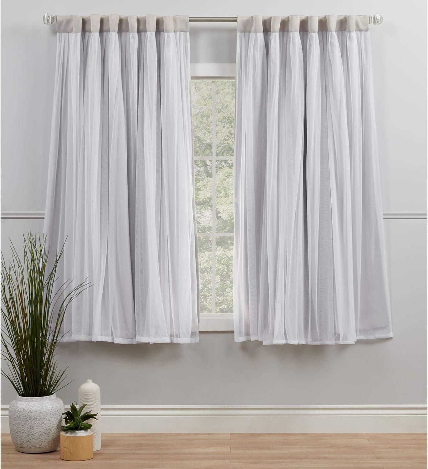 Cloud Grey Blackout and Sheer Layered Curtain Panels, 52" x 63"