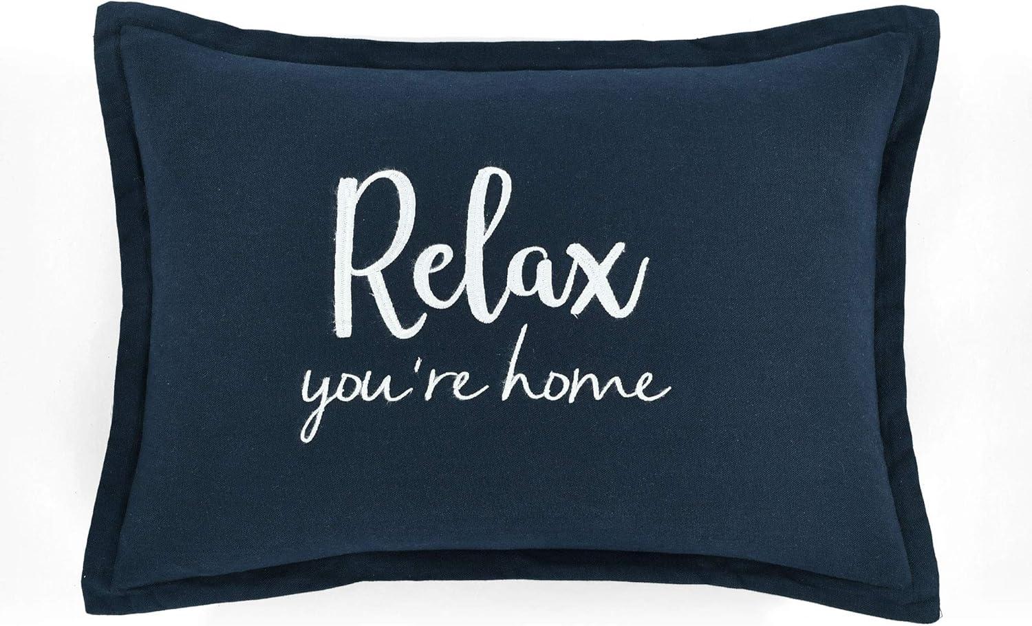 13"x20" 'Relax You're Home' Family-Friendly Lumbar Throw Pillow Cover Navy - Lush Décor