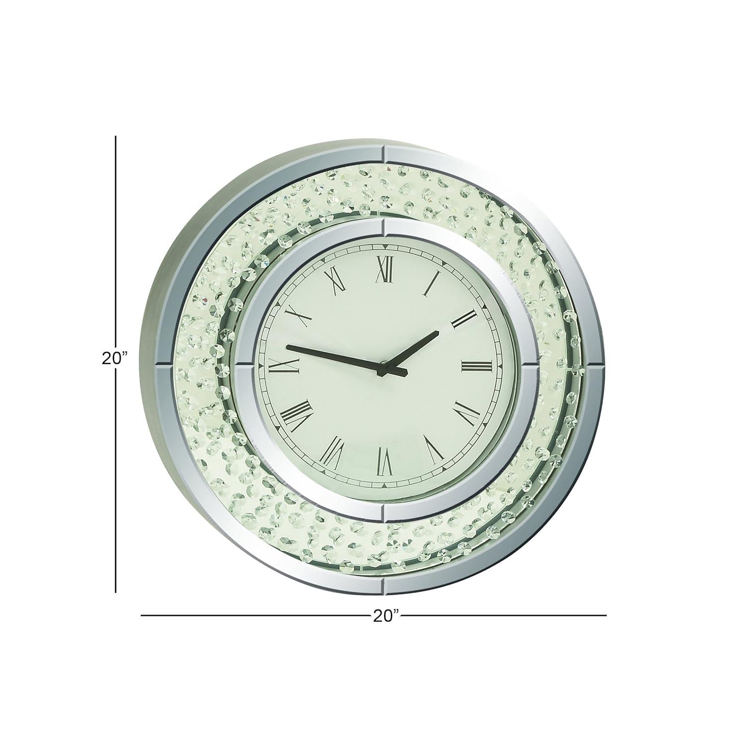 Rosdorf Park Ansonia Glass Mirrored Decorative White Wall Clock with Floating Crystals