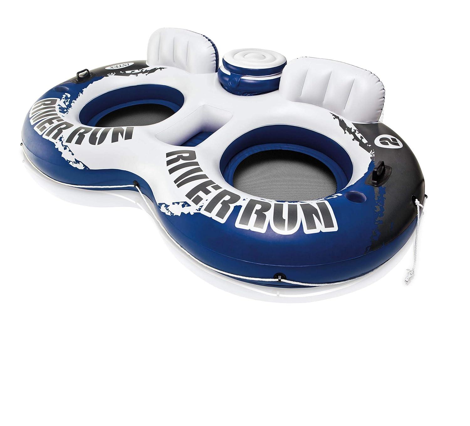 Intex River Run 53 Inch Inflatable Floating Water Tube Lake Pool Ocean Raft & River Run II Inflatable 2 Person Pool Tube Float w/ Cooler & Repair Kit