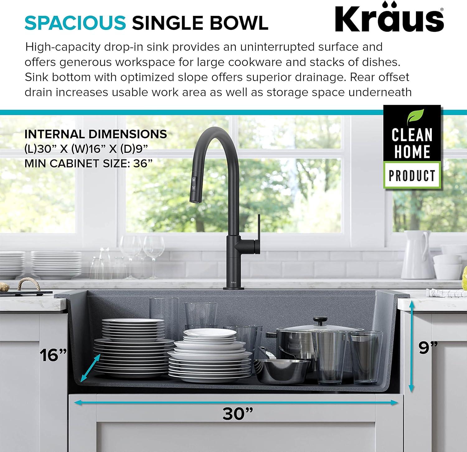 33 in. KRAUS Bellucci Workstation Drop-In Granite Composite Single Bowl Kitchen Sink with Accessories