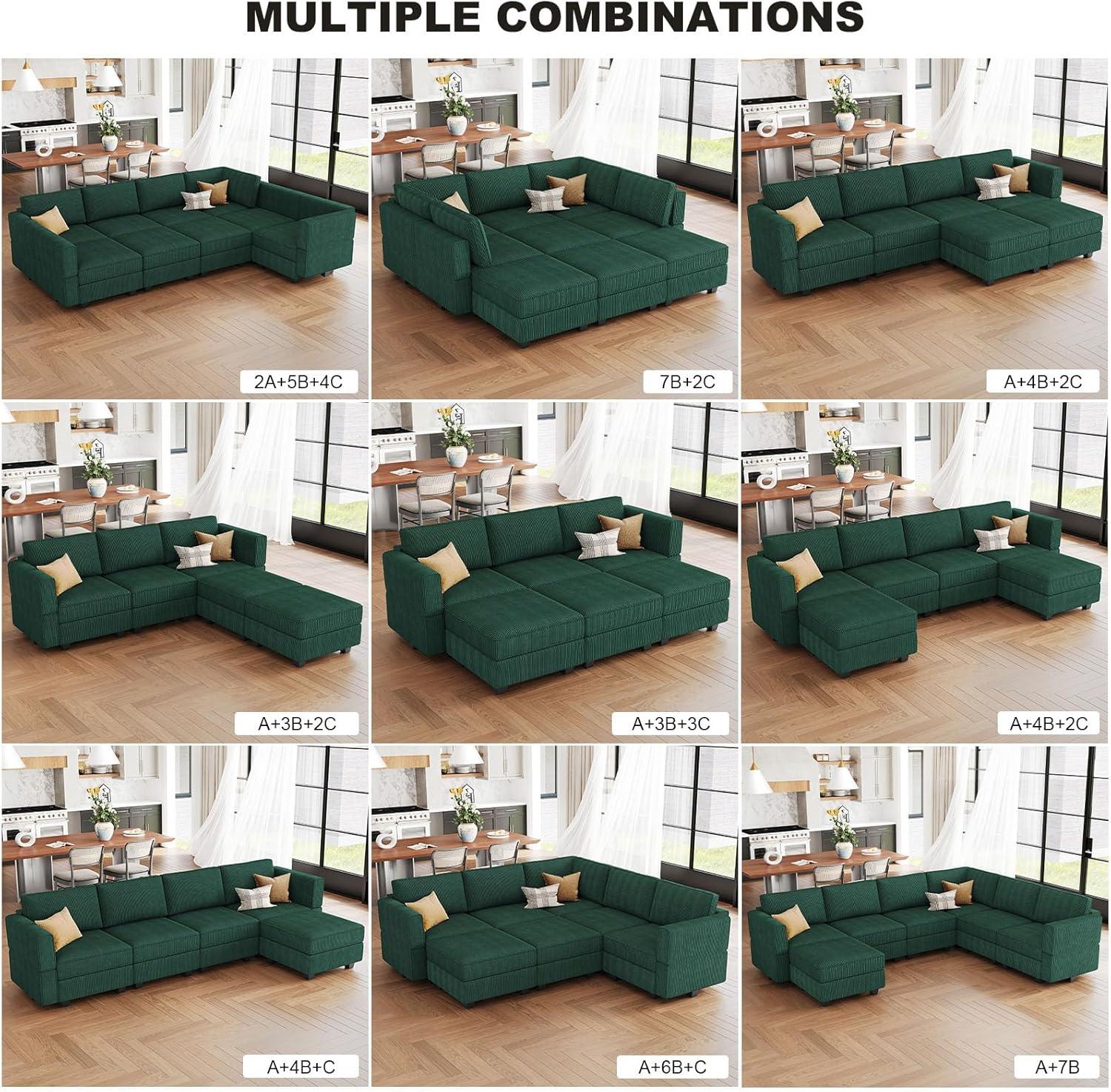 L Shaped Sofa Apartment Storage Couch Soft Corduroy Sofa Sectional Modular Sofa With Movable Ottoman