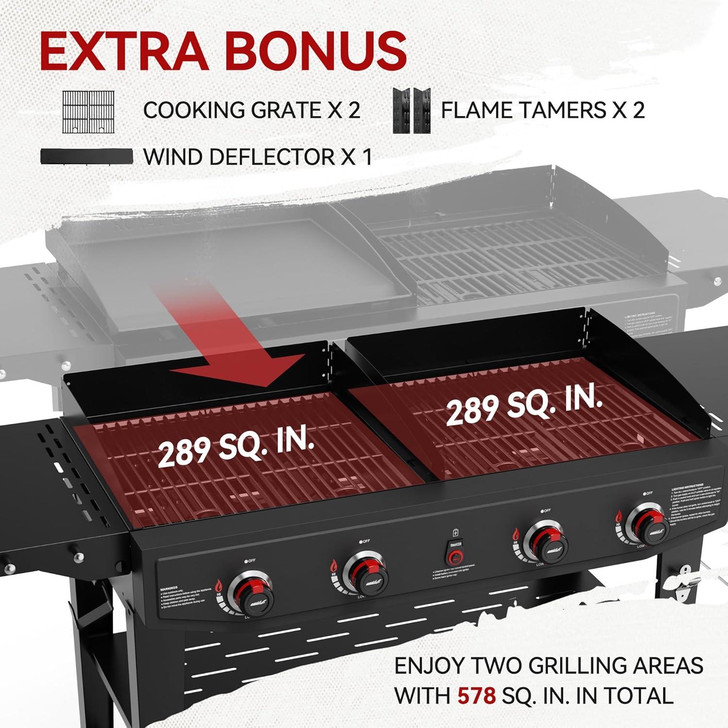 Royal Gourmet 4-Burner Liquid Propane Gas Grill Combo Griddle with Extra Grilling Gear