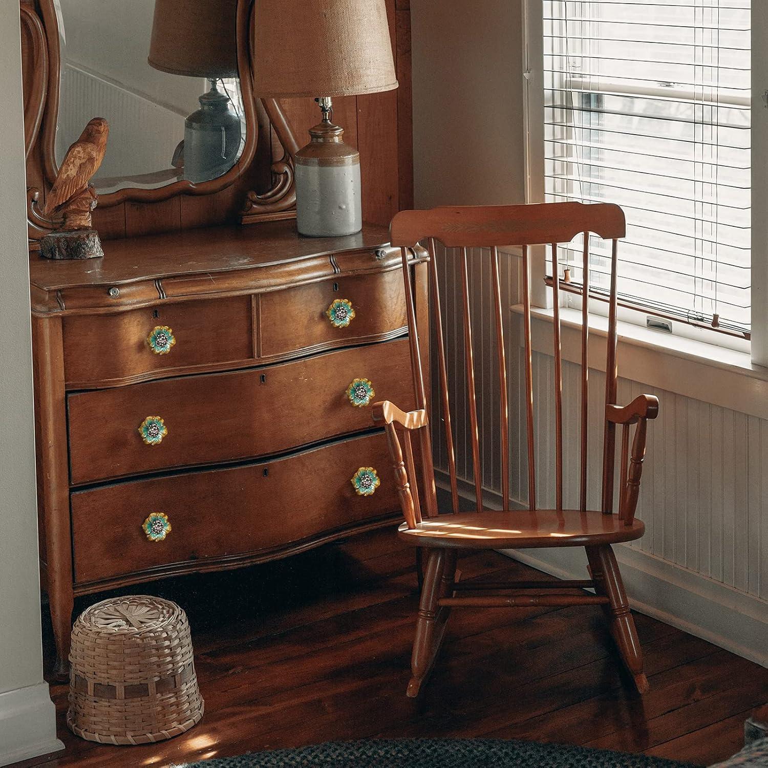 NIKKY HOME Cabinet Knob 2 Pack Flower Drawer Knob Decorative Vintage Door Cupboard Solid Metal Pulls Handles for Furniture Bedroom Living Room Bathroom Kitchen Cabinet Hardware, Green