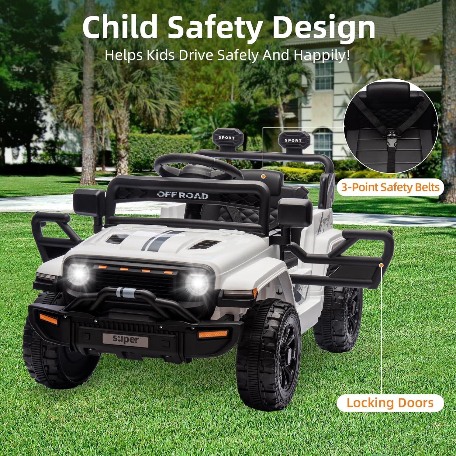 Ride On Truck for Kids, 12V Battery Powered Toy Car with Remote Control, Spring Suspension, LED Headlight and Music, Dual 25W Toddler Electric Vehicles for Girls Boys 3-5