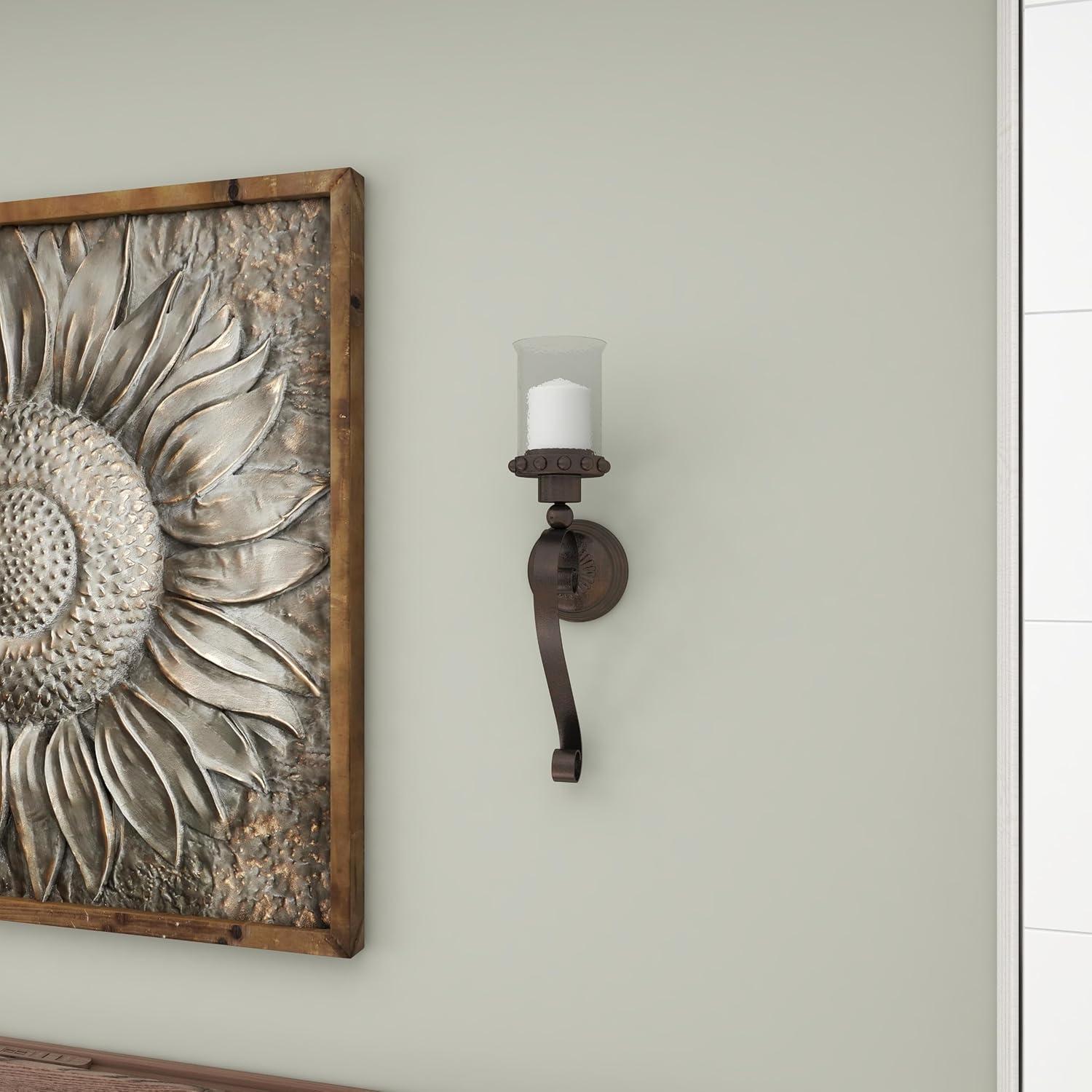 DecMode Brown Metal Scroll Pillar Wall Sconce