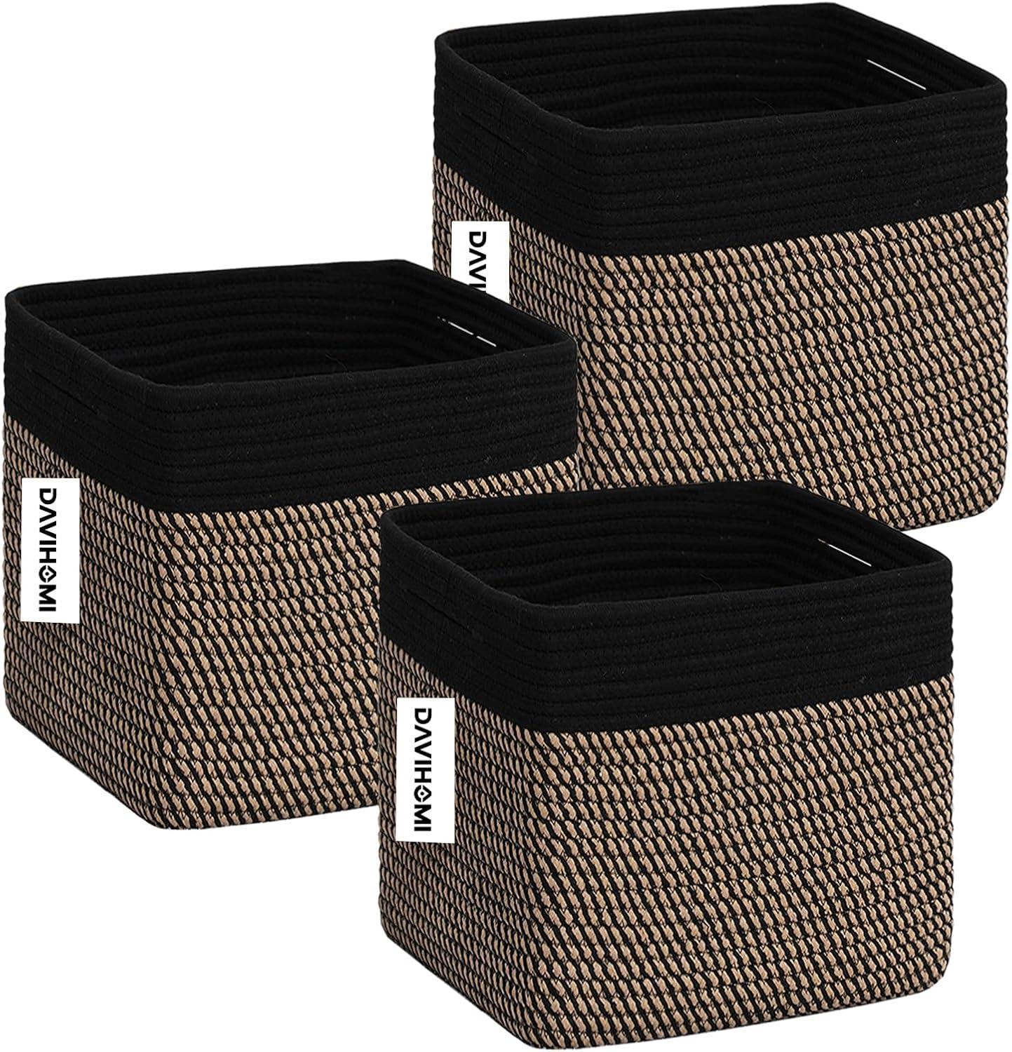 Storage Cube Baskets for Organizing-3 Pack - 11 inch Square Baskets for Cube Storage Closet Storage Bins- Woven Cube Storage Bins for Shelves- Cube Drawer-Toy Storage |White & Black