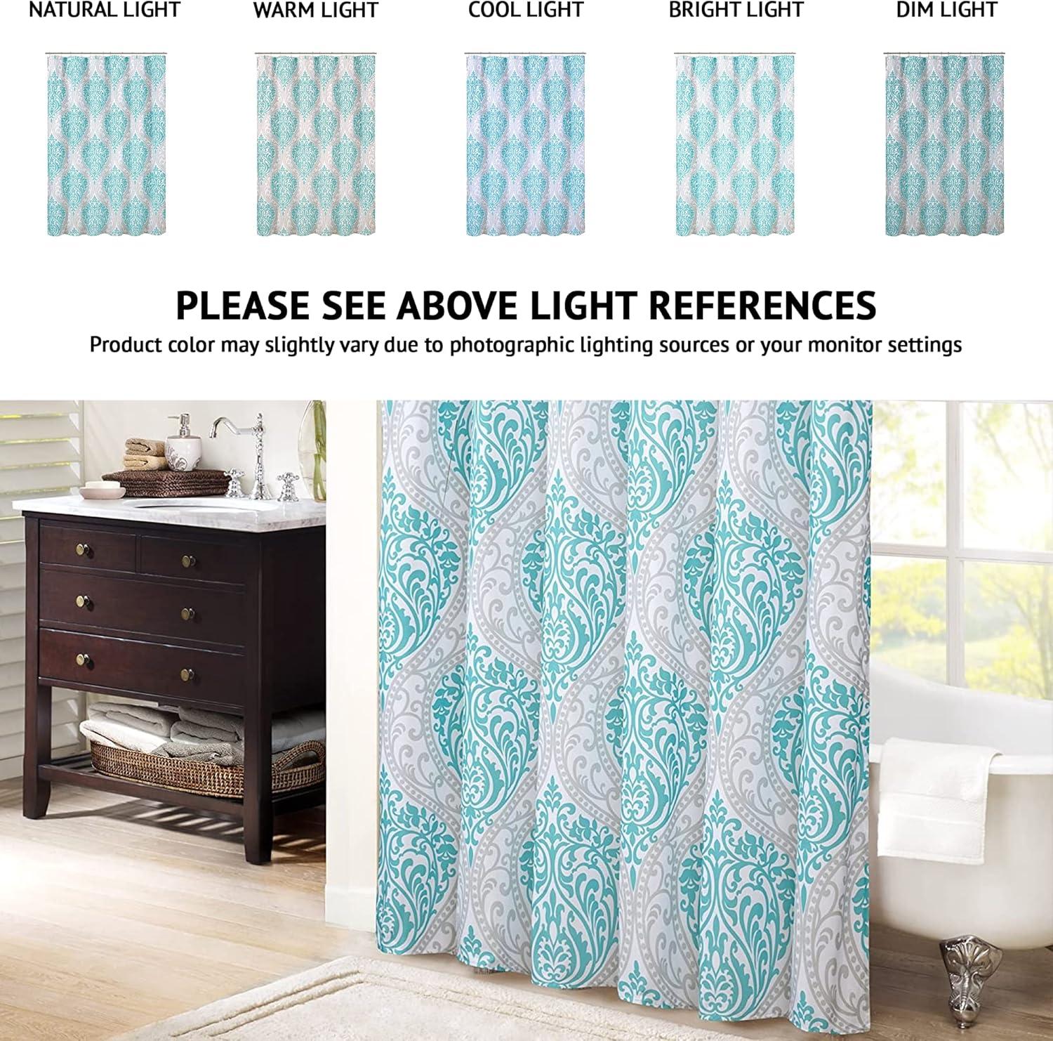 Comfort Spaces Coco Microfiber Teal/Gray Printed Damask Shower Curtain, 72"x72"