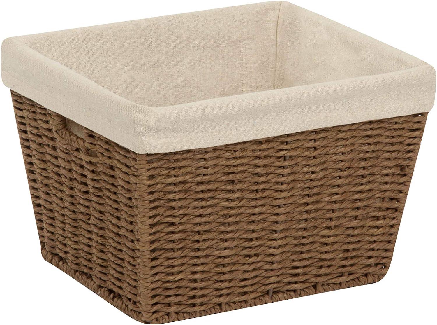 Honey-Can-Do Paper Rope and Steel Storage Basket with Liner, Brown/Natural