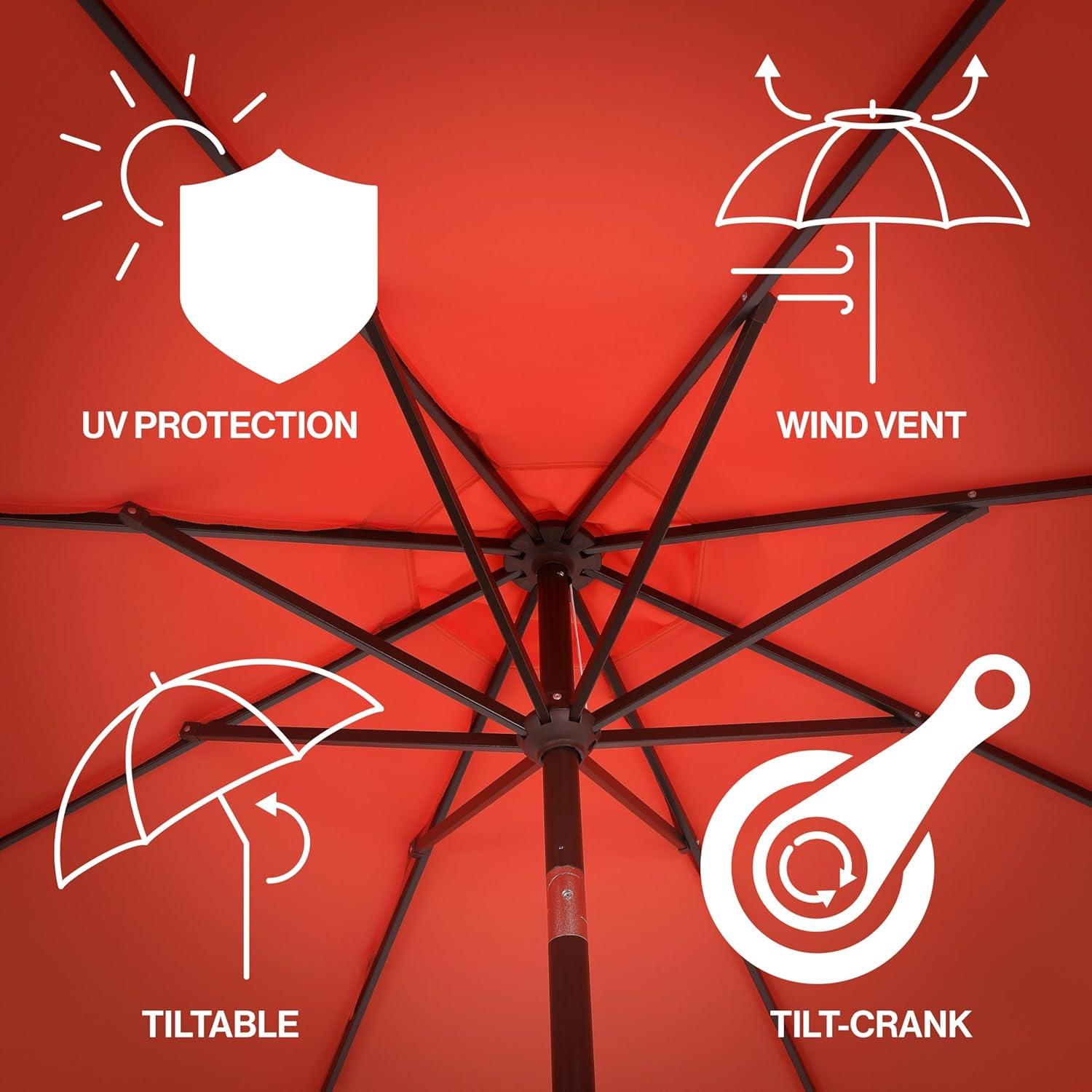 Red Barrel Studio® Beeliar 9 ft. Classic Scalloped Fringe Market Patio Umbrella with Auto-Tilt, Crank, and UV Protection