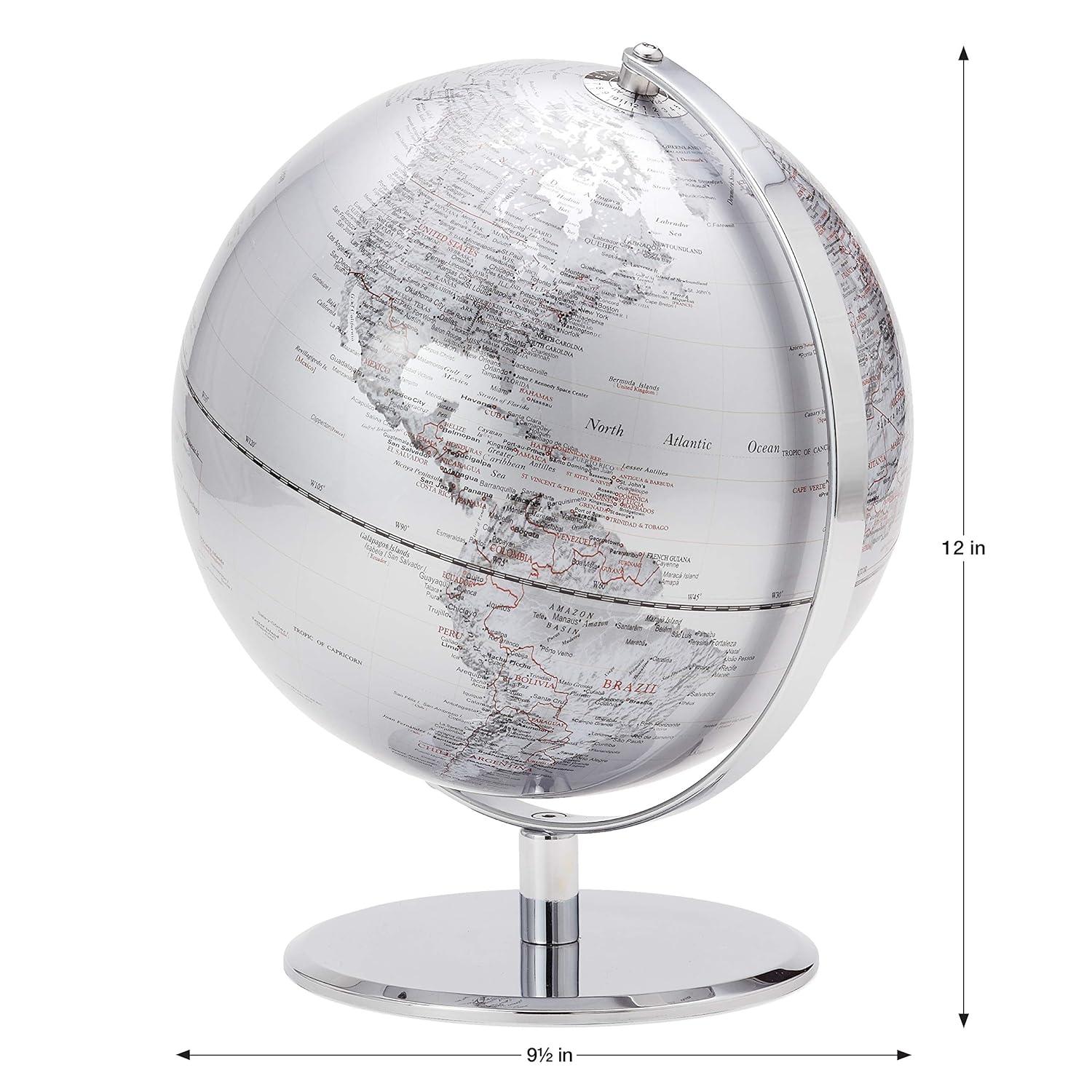 Torre & Tagus Latitude World Globe, 95, Silver