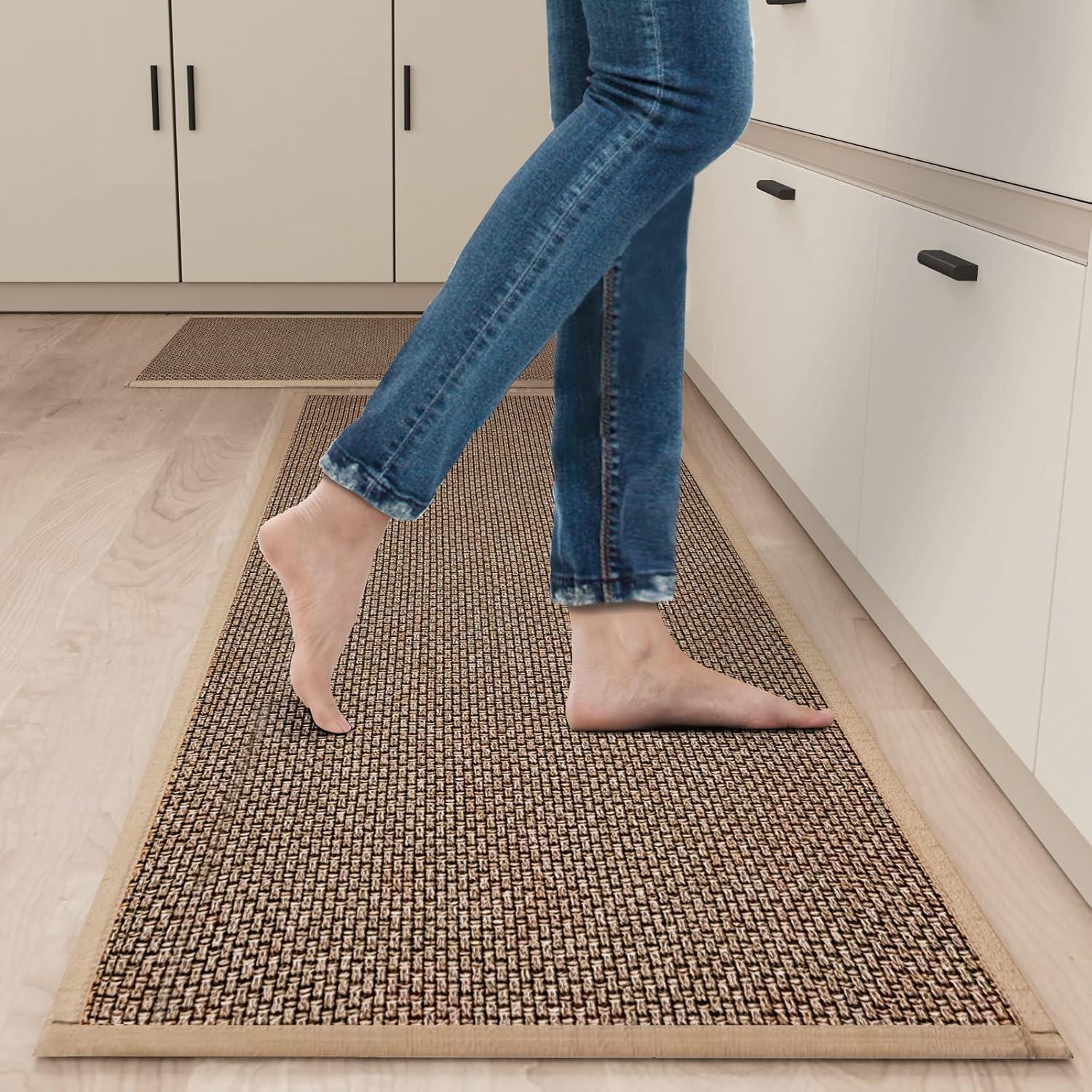 Kitchen Mat Set of 2 PCS, Cushioned Non Slip Rugs for Kitchen Floor, Absorbent Runner Comfort Standing Mats Washable for Kitchen, Office, Home (Brown, 17.3"x47"+17.3"x30")