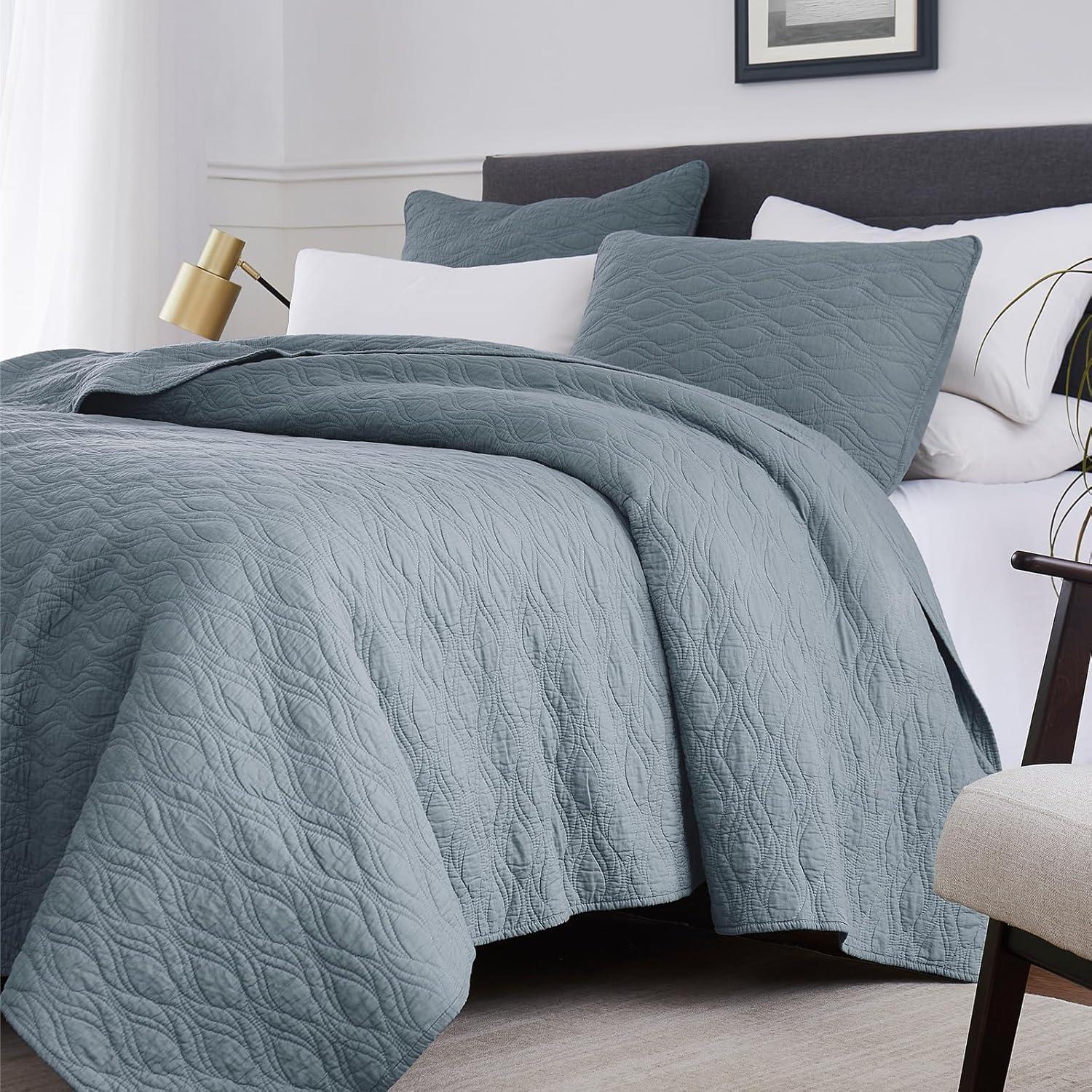 palassio Blue Cotton Quilt California Cal King Size Bedding Sets with Pillow Shams,Oversized Lightweight Soft Bedspread Coverlet, Cozy Bed Cover for All Season, 3 Pieces, 118x106 inches