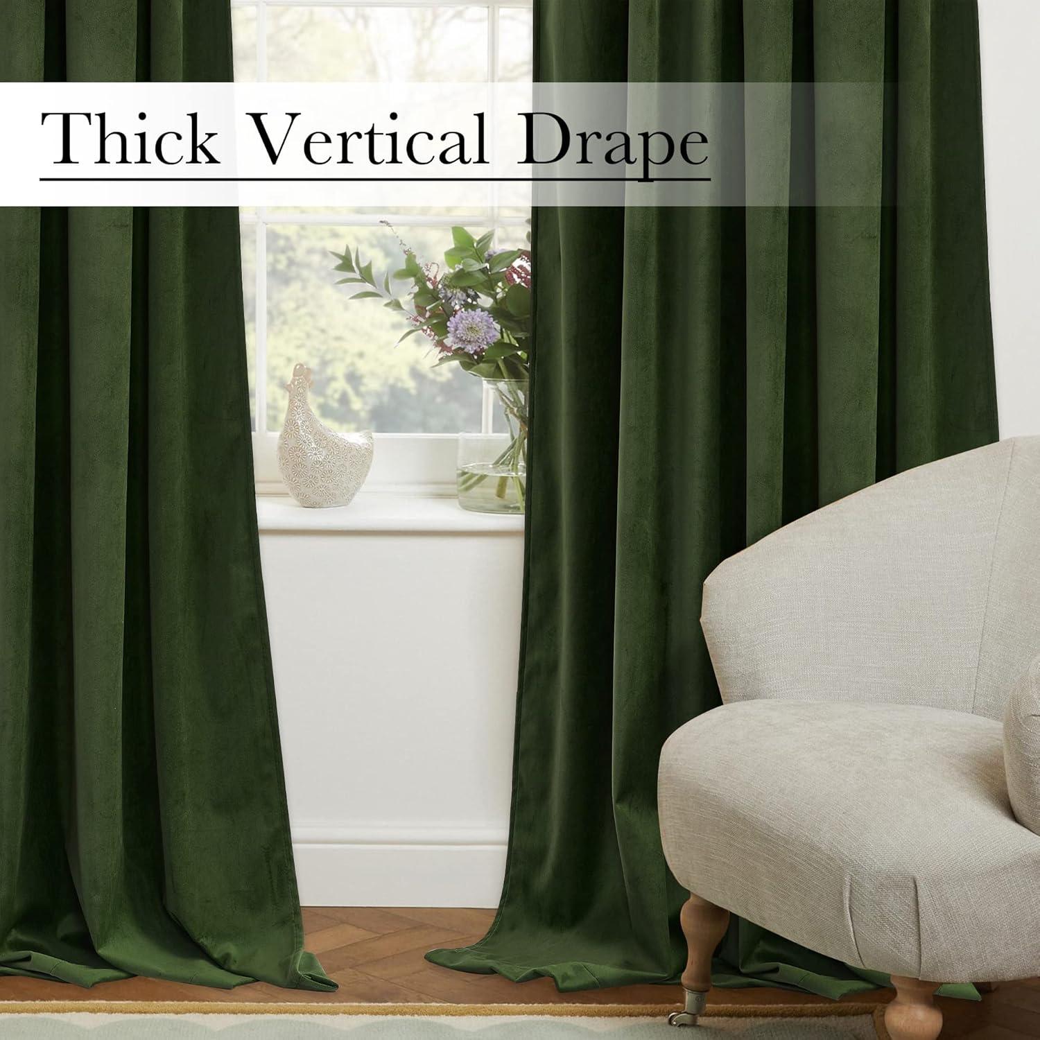 StangH Moss Green Curtains for Living Room, Super Soft Luxury Velvet Room Darkening Drapes 102 inches Long Christmas Holiday Home Decor for Bedroom/Laundry, W52 x L102, 2 Panels