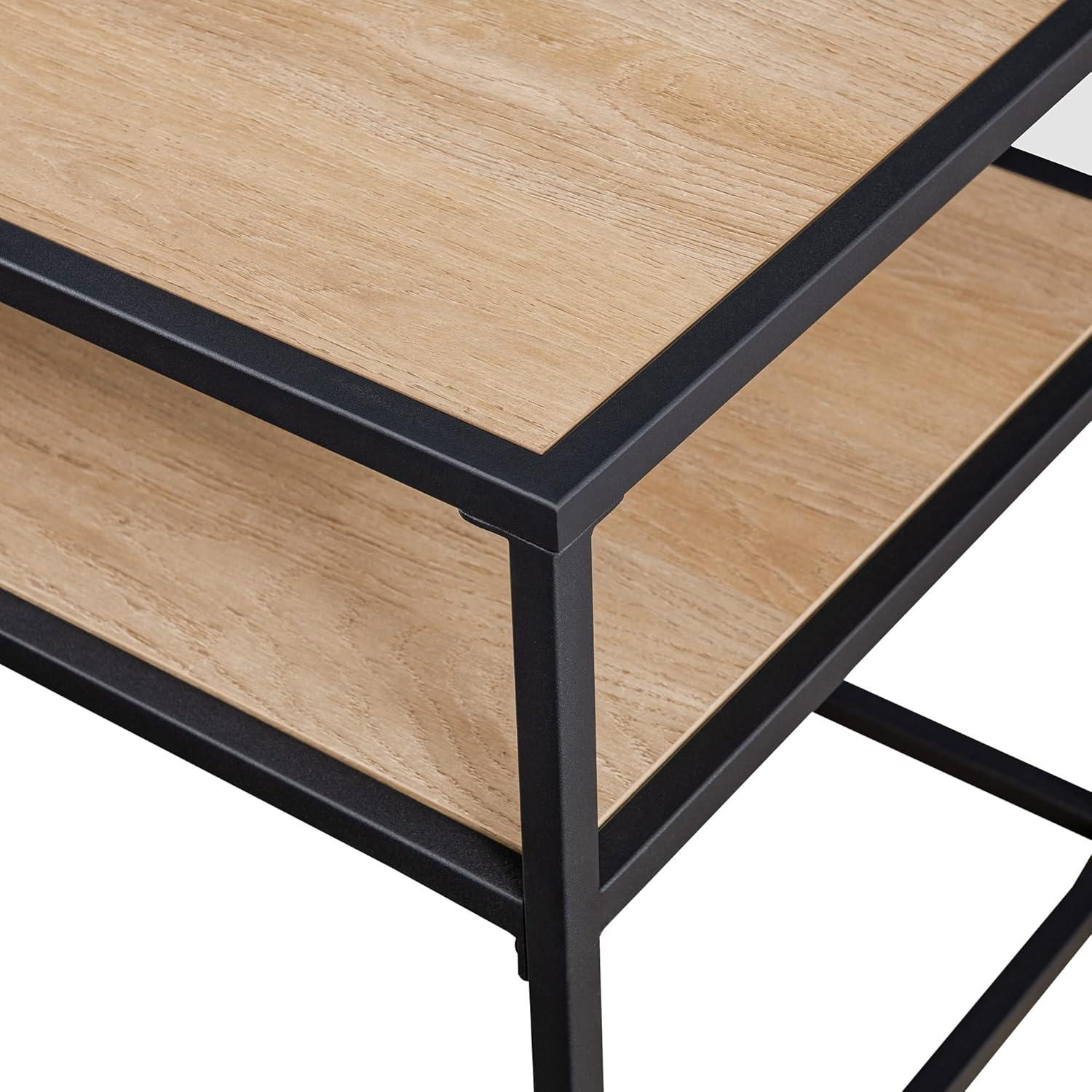 40" Coastal Oak and Black Metal Floating Shelf TV Stand