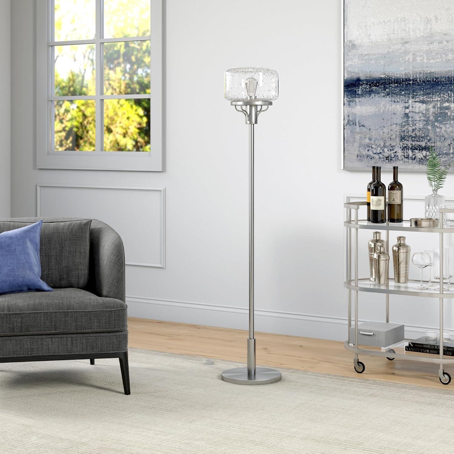 Evelyn&Zoe Tatum Globe & Stem Floor Lamp with Glass shade in Brushed Nickel/Seeded