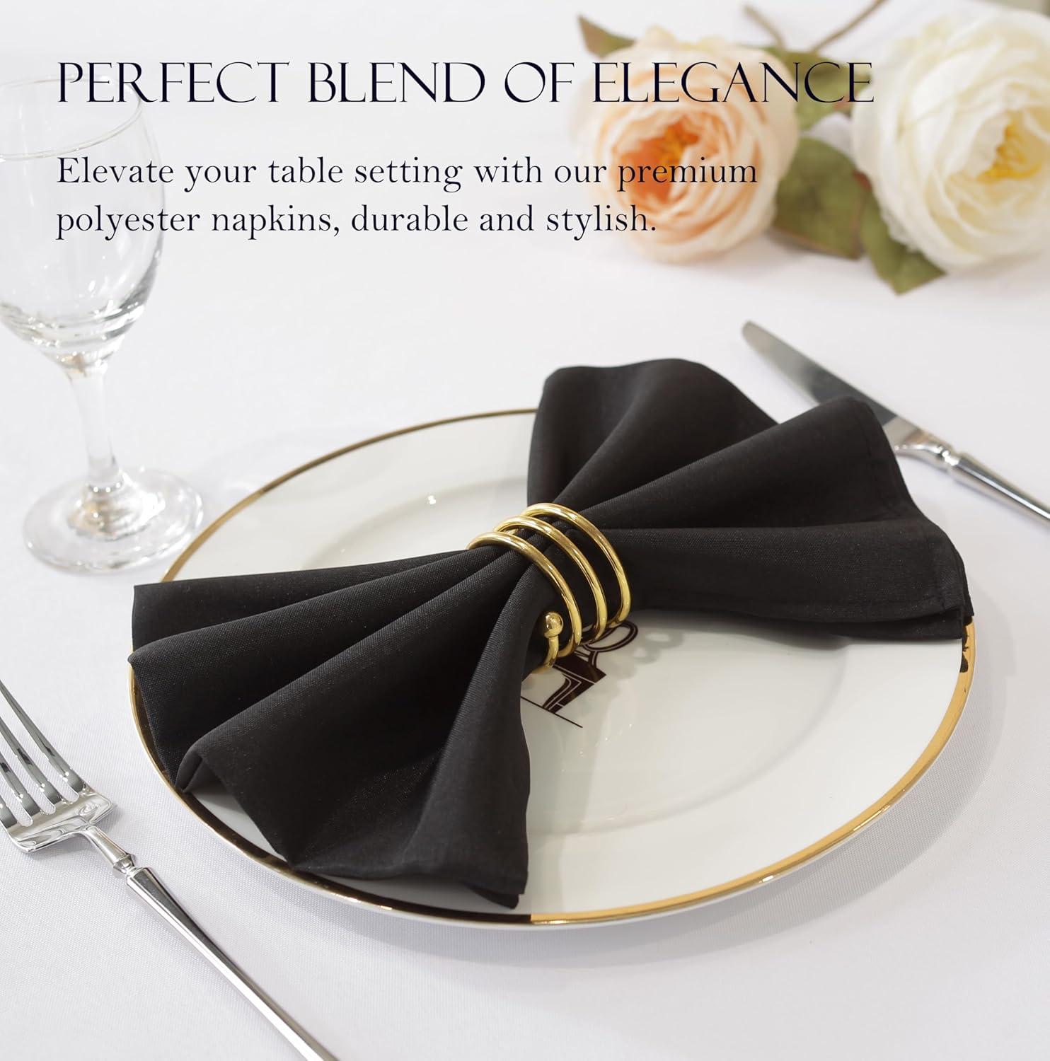 Craft And Party, Black Cloth Napkins - 12 Pack, 20x20 Inch Polyester Dinner Napkins with Hemmed Edges, Washable Napkins Great uses for Weddings, Dinners and Parties