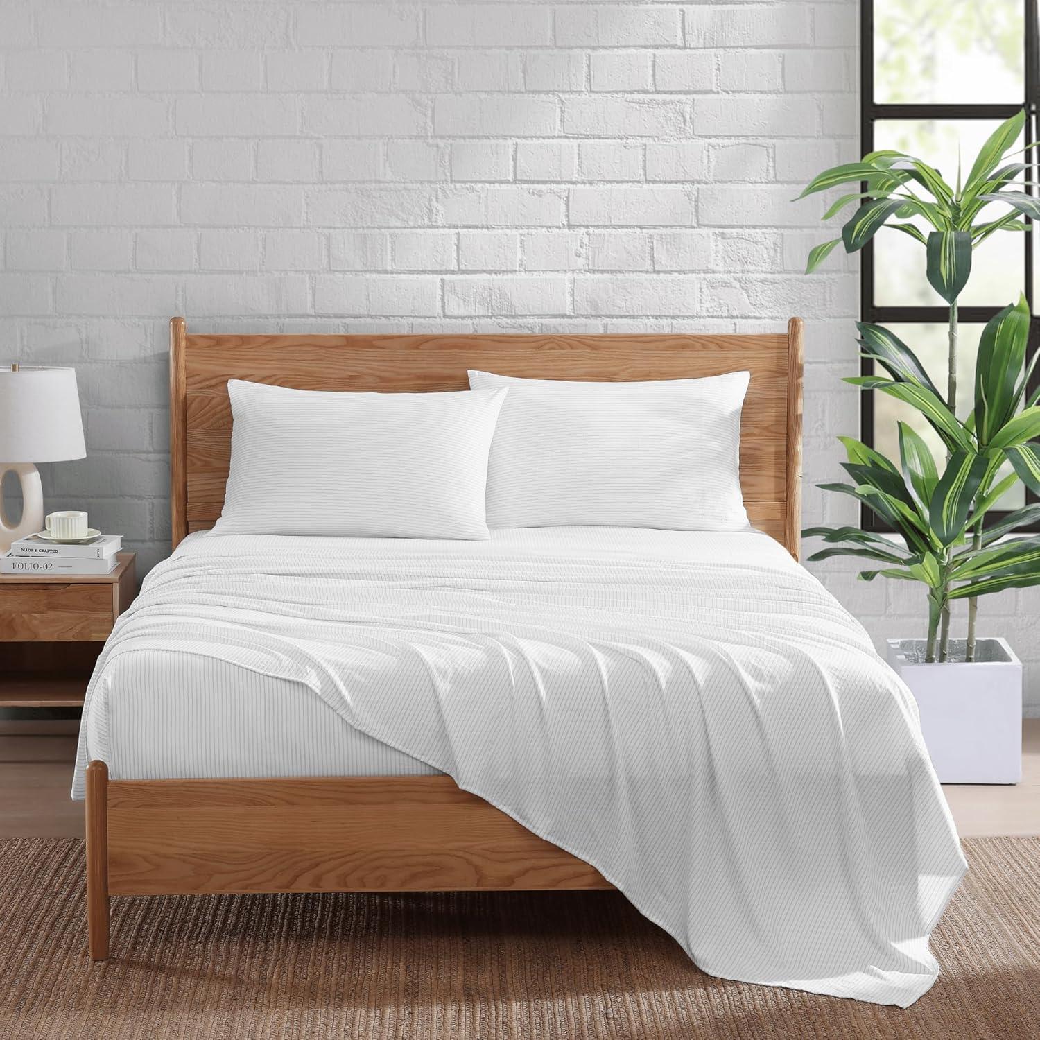 Casa Platino Standard Pillow Cases Set of 2 – Pre-Washed Soft & Breathable Pillowcases - Brushed Microfiber Pillow Covers - Easy Care - Standard Size Pillow Cases - 20x30 Inches, Ticking Stripe Silver