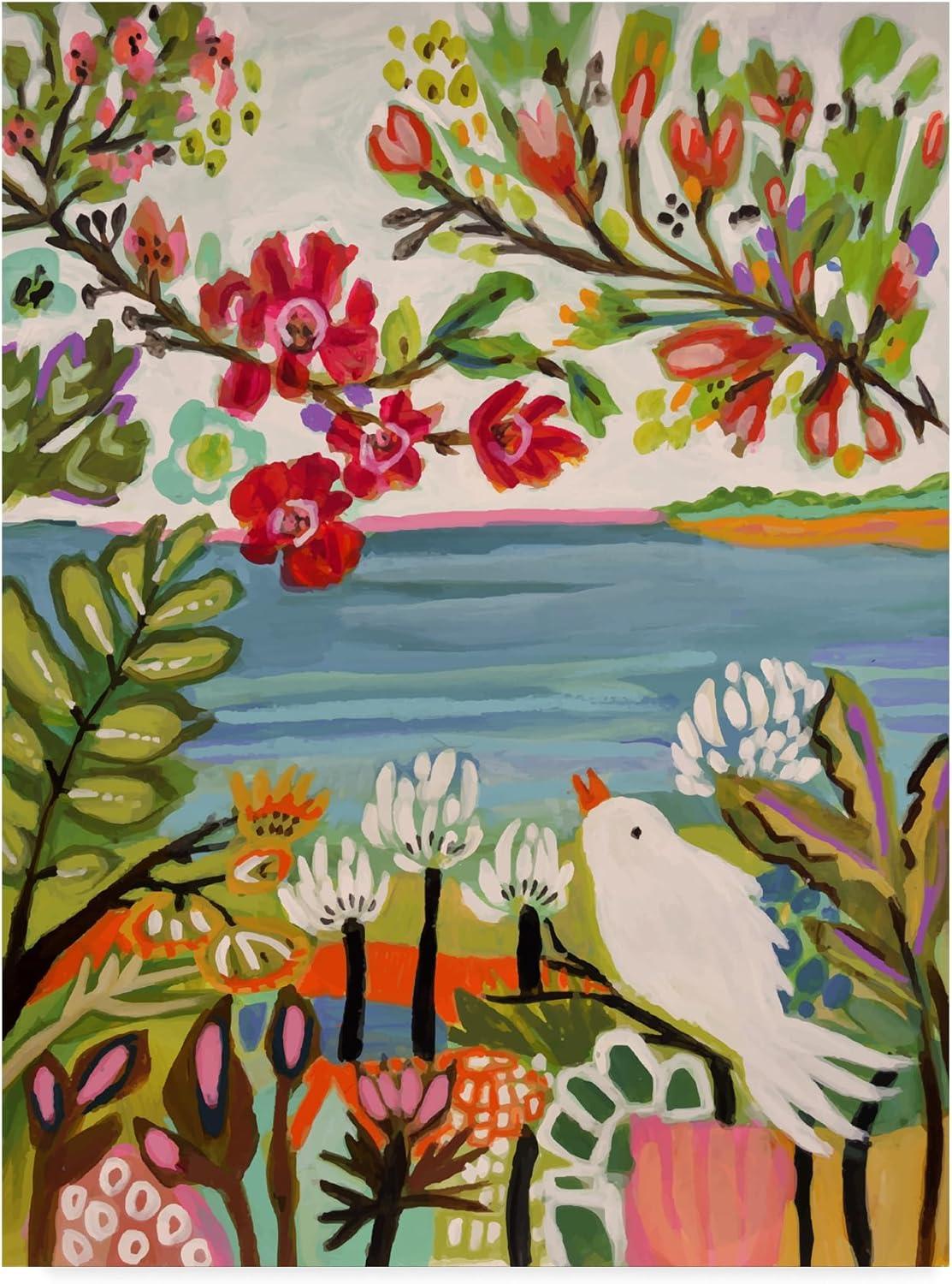 Colorful Floral and Bird Canvas Art by Karen Fields