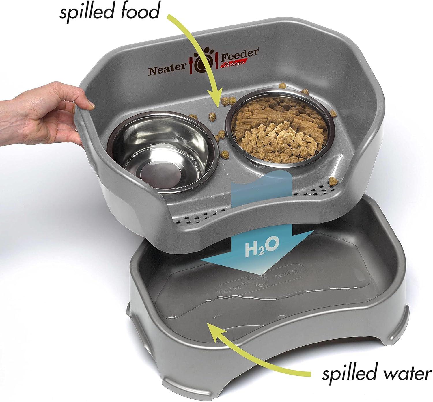 Large Gunmetal Elevated Stainless Steel Pet Feeder