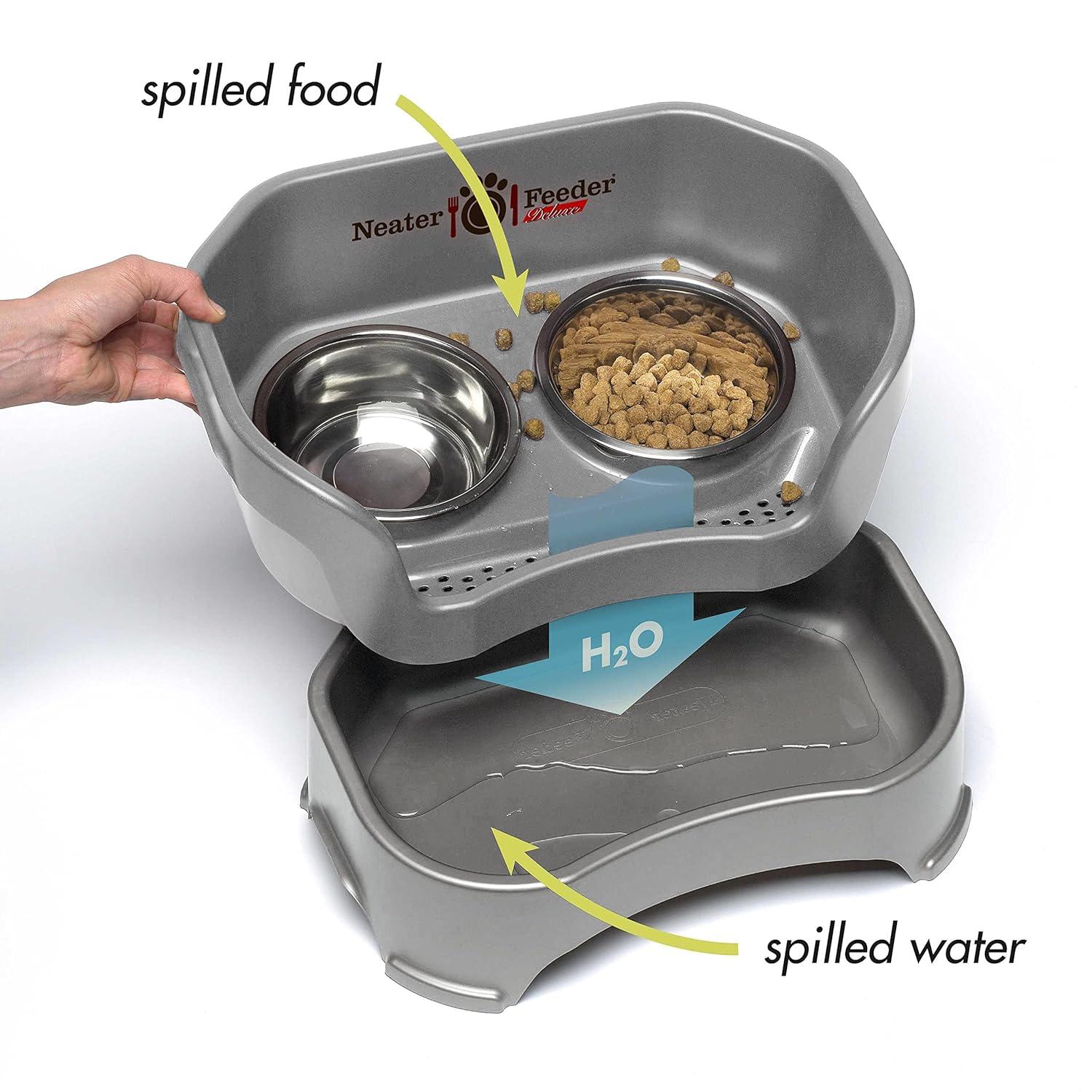 Neater Pets Neater Feeder Deluxe Mess-Proof Elevated Food & Water Bowls for Medium Dogs, Gunmetal