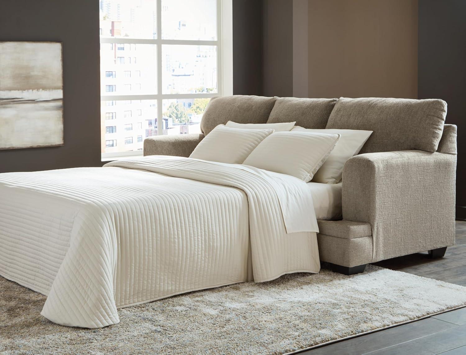 Taupe Fabric Queen Sleeper Sofa with Memory Foam Mattress