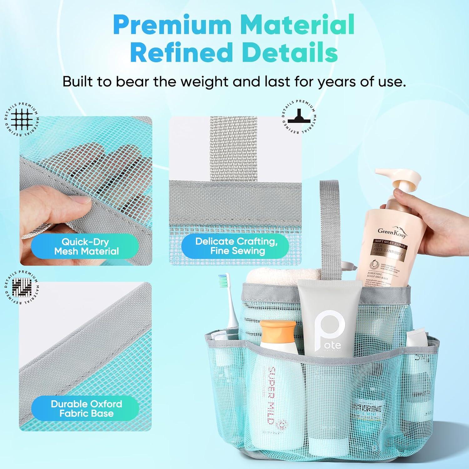 Mesh Shower Caddy Portable, 8-Pocket Large Capacity, Quick Dry, Easy Clean, for Beach, Swimming, Gym, Travel