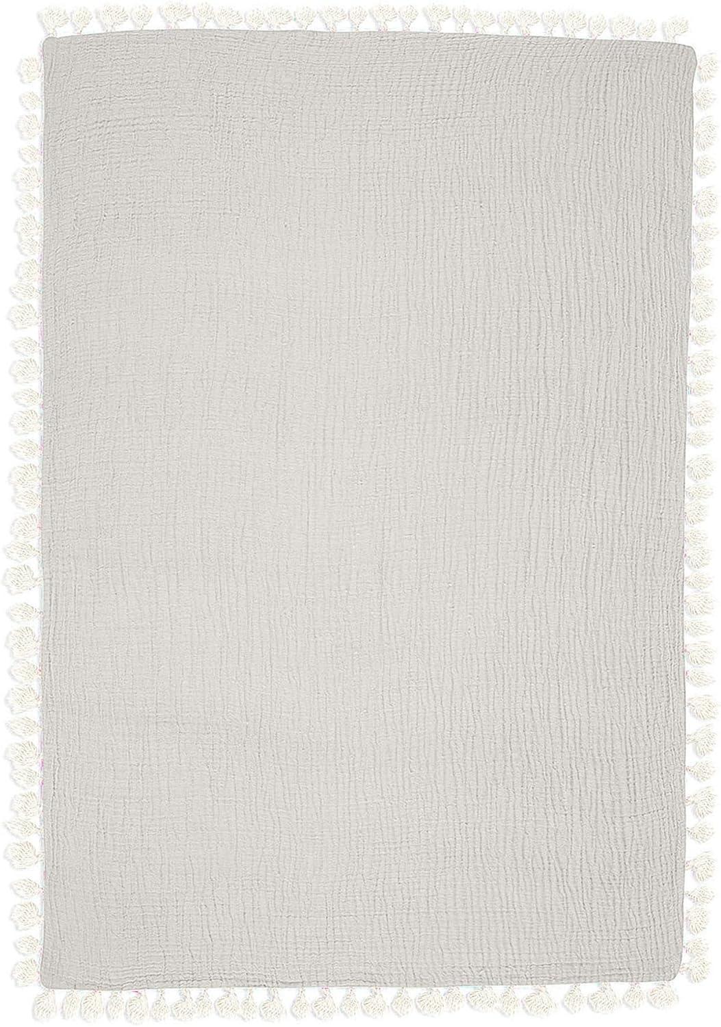 Crane Baby 6-Layer Muslin Baby Blanket with Tassel Edge