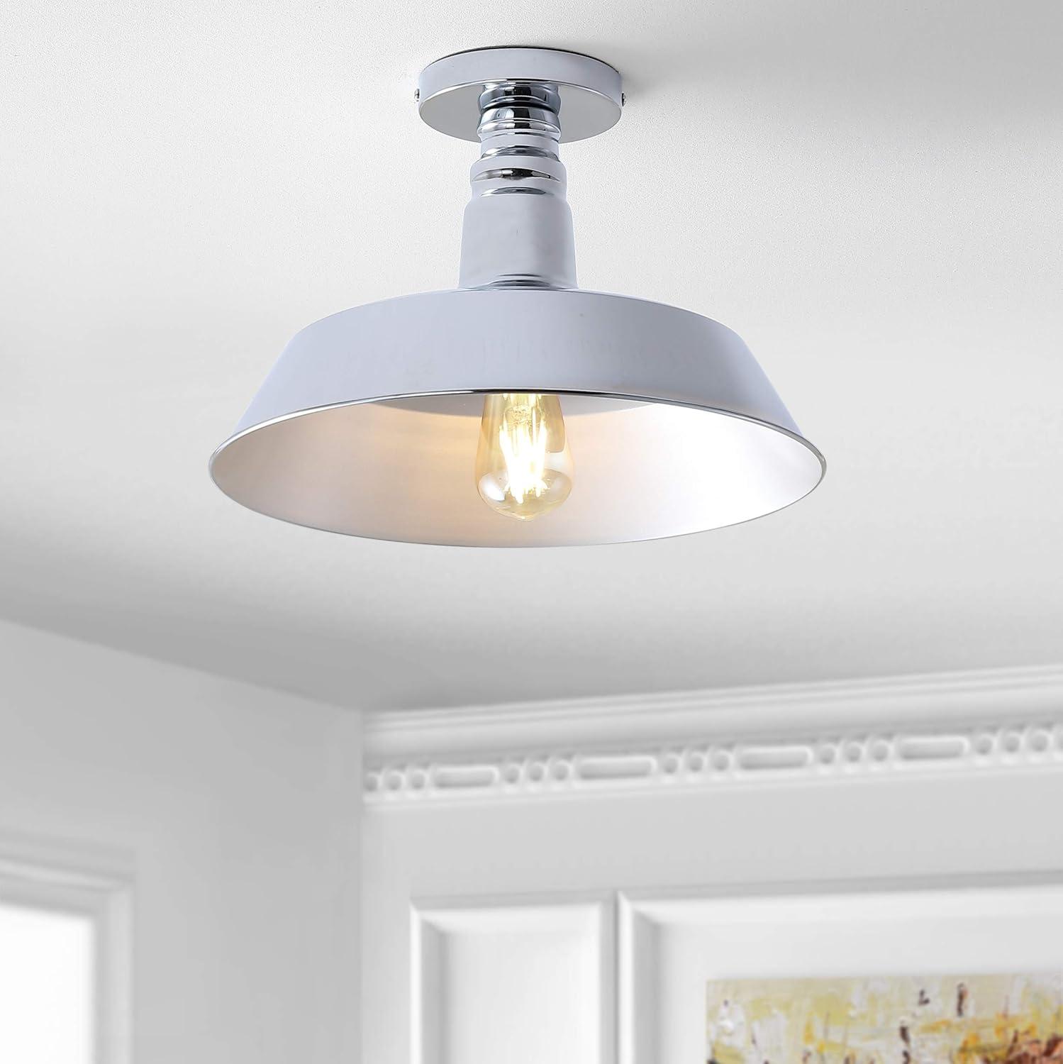 JONATHAN Y JYL9516B Cassidy 14" Metal LED Semi-Flush Mount, 2700K, Farmhouse, Rustic, Industrial, Coastal, Cottage, Transitional, Scandinavian, Dining Room, Kitchen, Foyer, Hallway, Chrome
