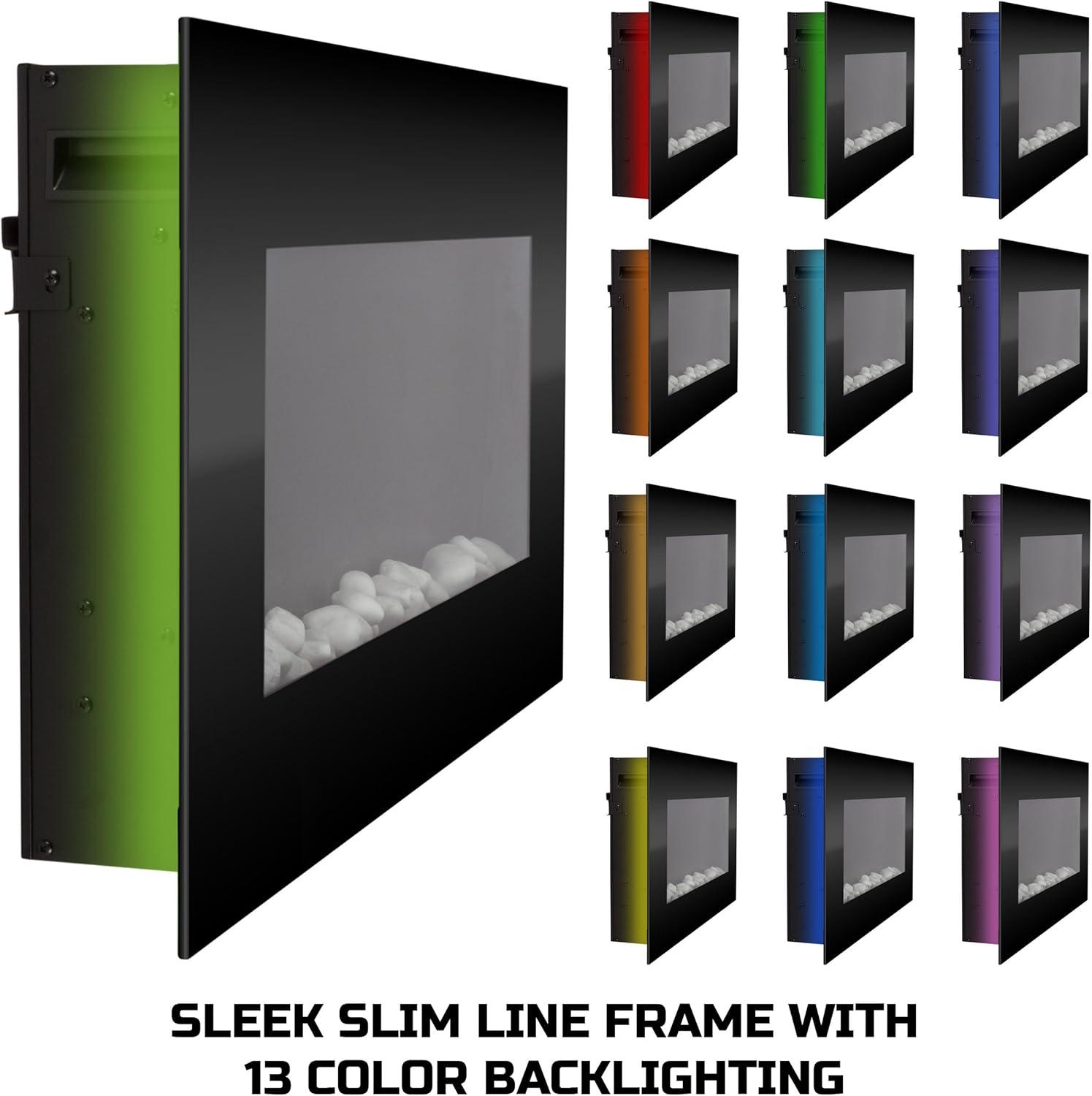 Hasting Home Electric Fireplace Wall-Mounted Heater with 13 Backlight Colors, Adjustable Heat, and Remote Control 31-Inch LED Faux  (Black)