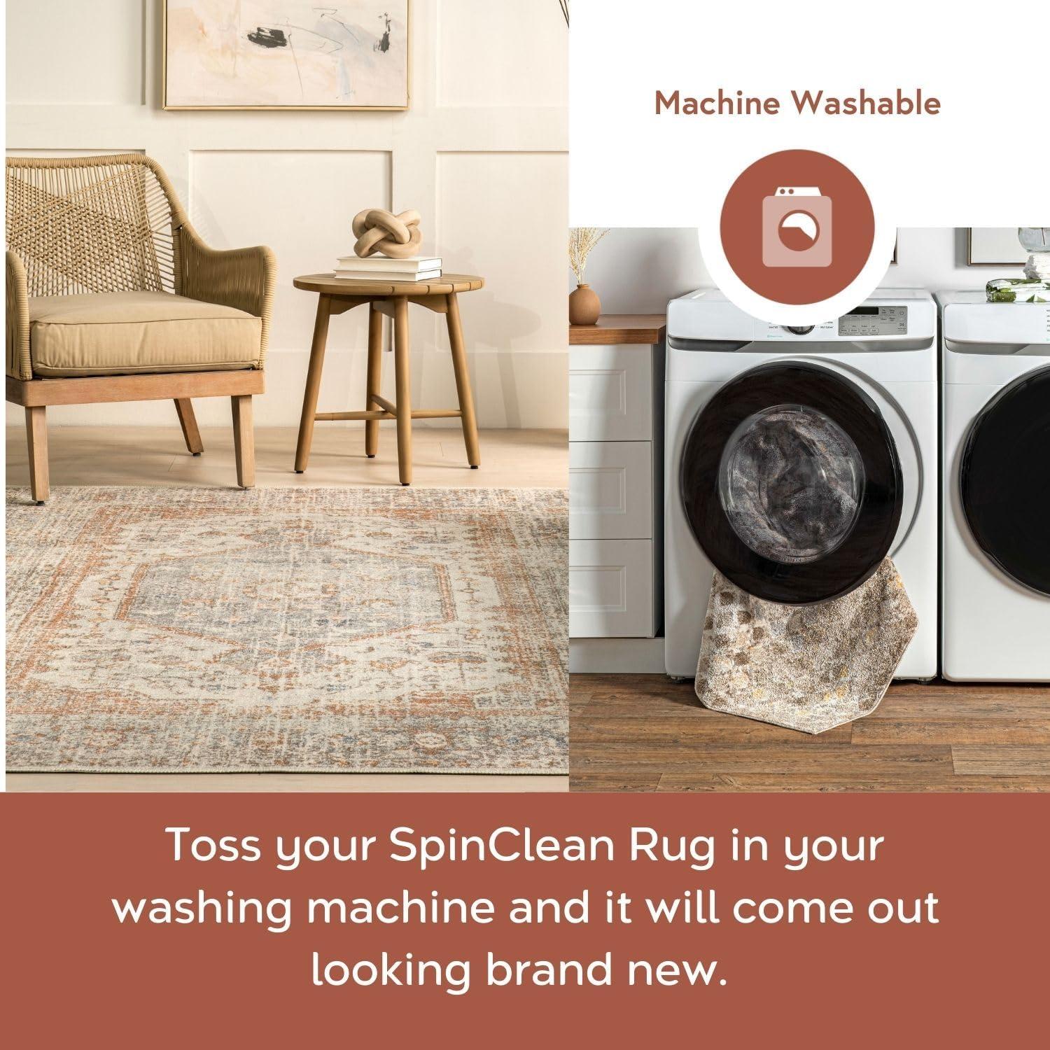 Nuloom Jacquie Pet Friendly Machine Washable Vintage Floral Area Rug, 4' x 6', Light Grey