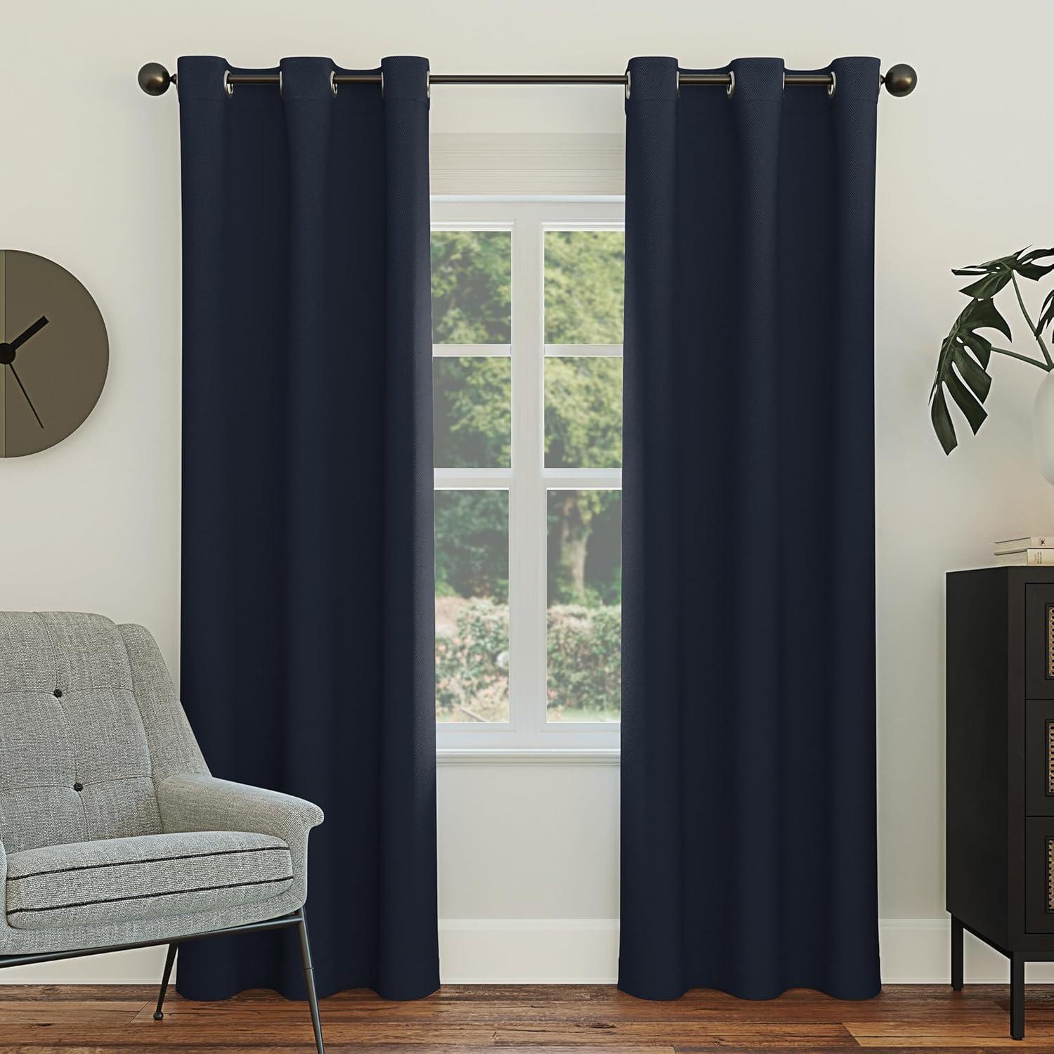 40"x84" Sun Zero Blackout Kenneth Energy Saving Grommet Curtain Panel Navy Blue: Modern Thermal Insulated, Noise Reduction