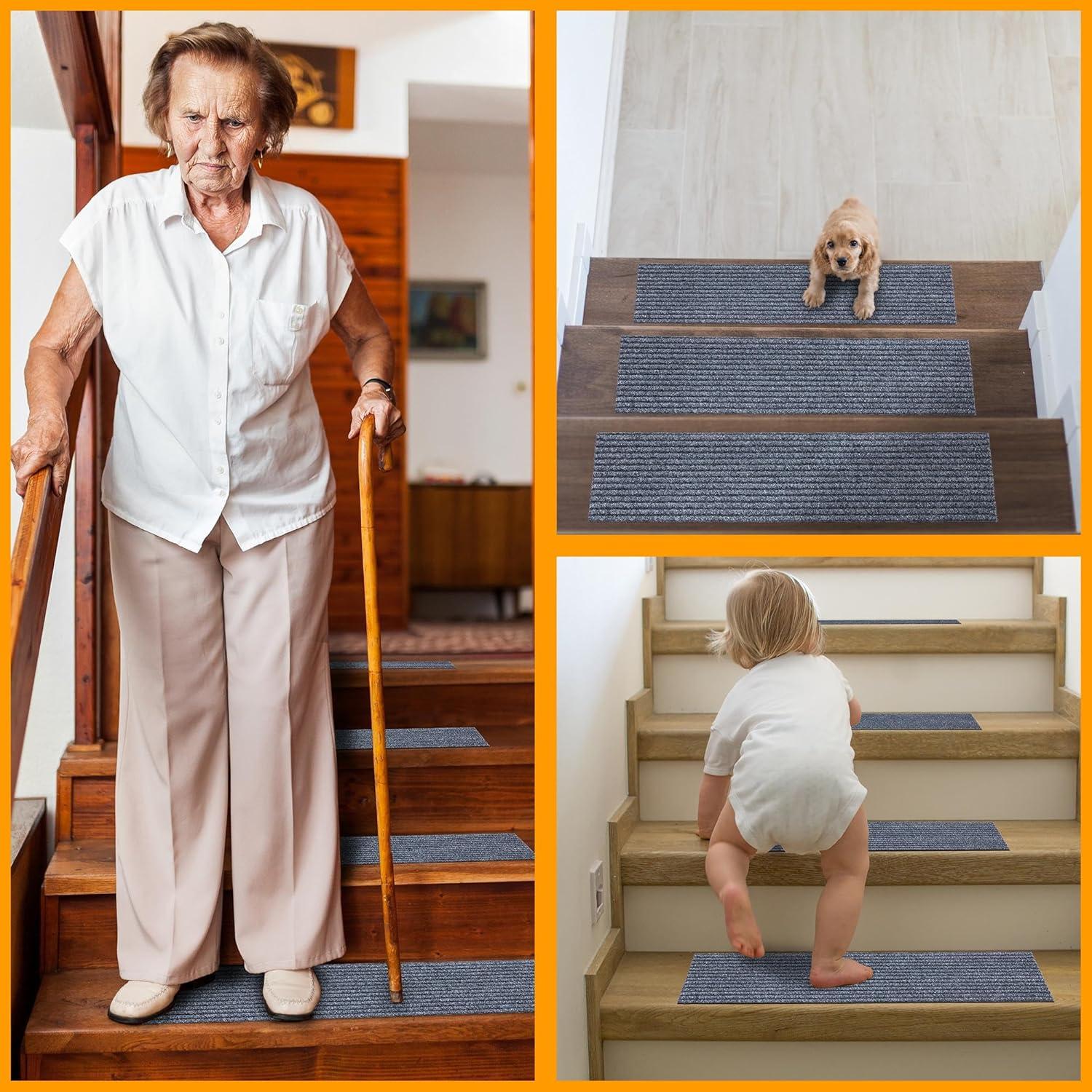Lifesaver Non-Slip Rubberback Ribbed Design Indoor/Outdoor Stair Treads