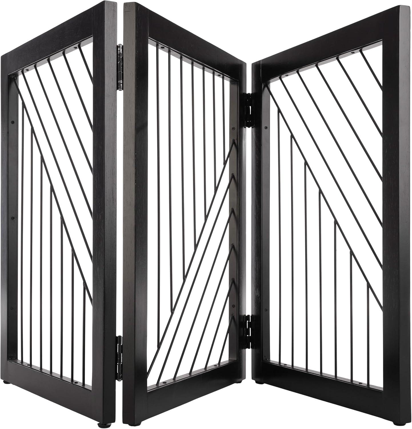 PETMAKER 3-Panel 24-Inch Freestanding Foldable Pet Gate for Stairs (Black)