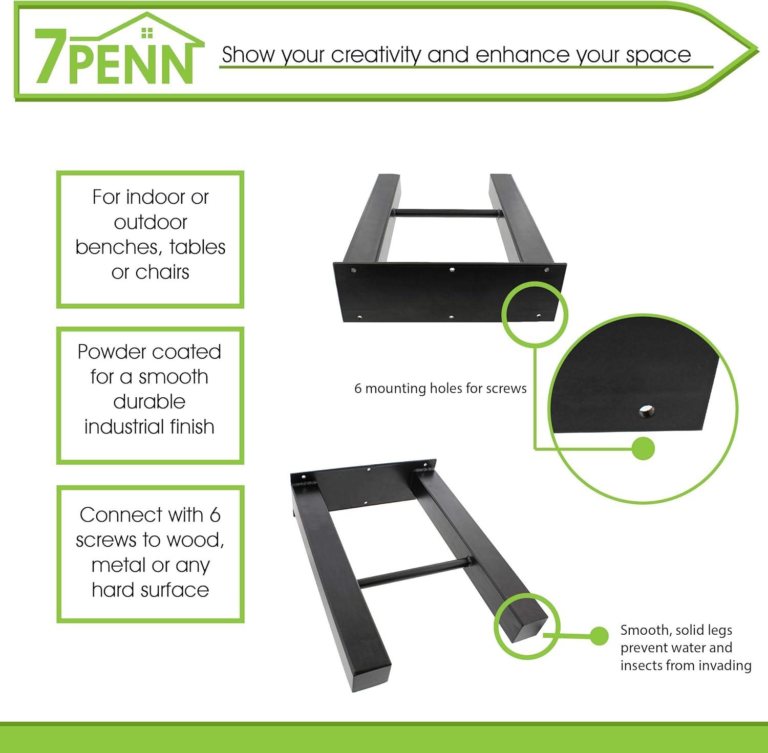 7Penn Industrial Metal Outdoor Table Legs in Black 2pk - 16 Inch Steel Legs