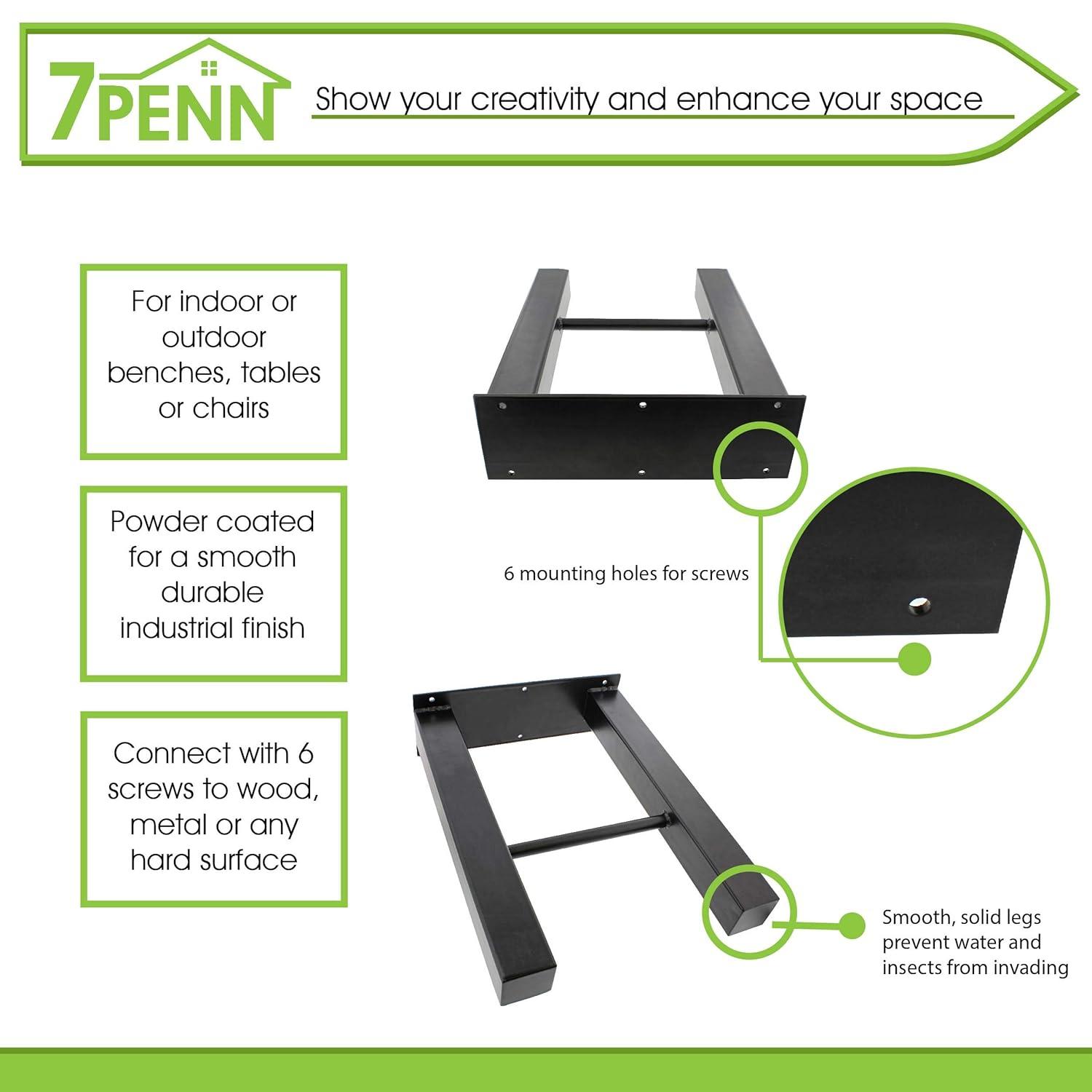 7Penn Industrial Metal Outdoor Table Legs in Black 2pk - 16 Inch Steel Legs