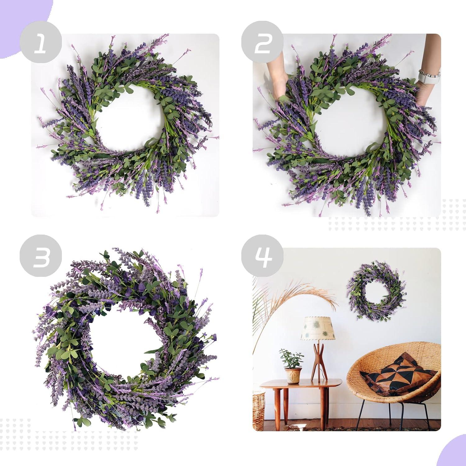 Spring Decor 20 Inch Lavender Wreath for Front Door Greenery Leaves Wreath for All Seasons Indoor Outdoor Floral Wreath for Wedding Party Home Decor