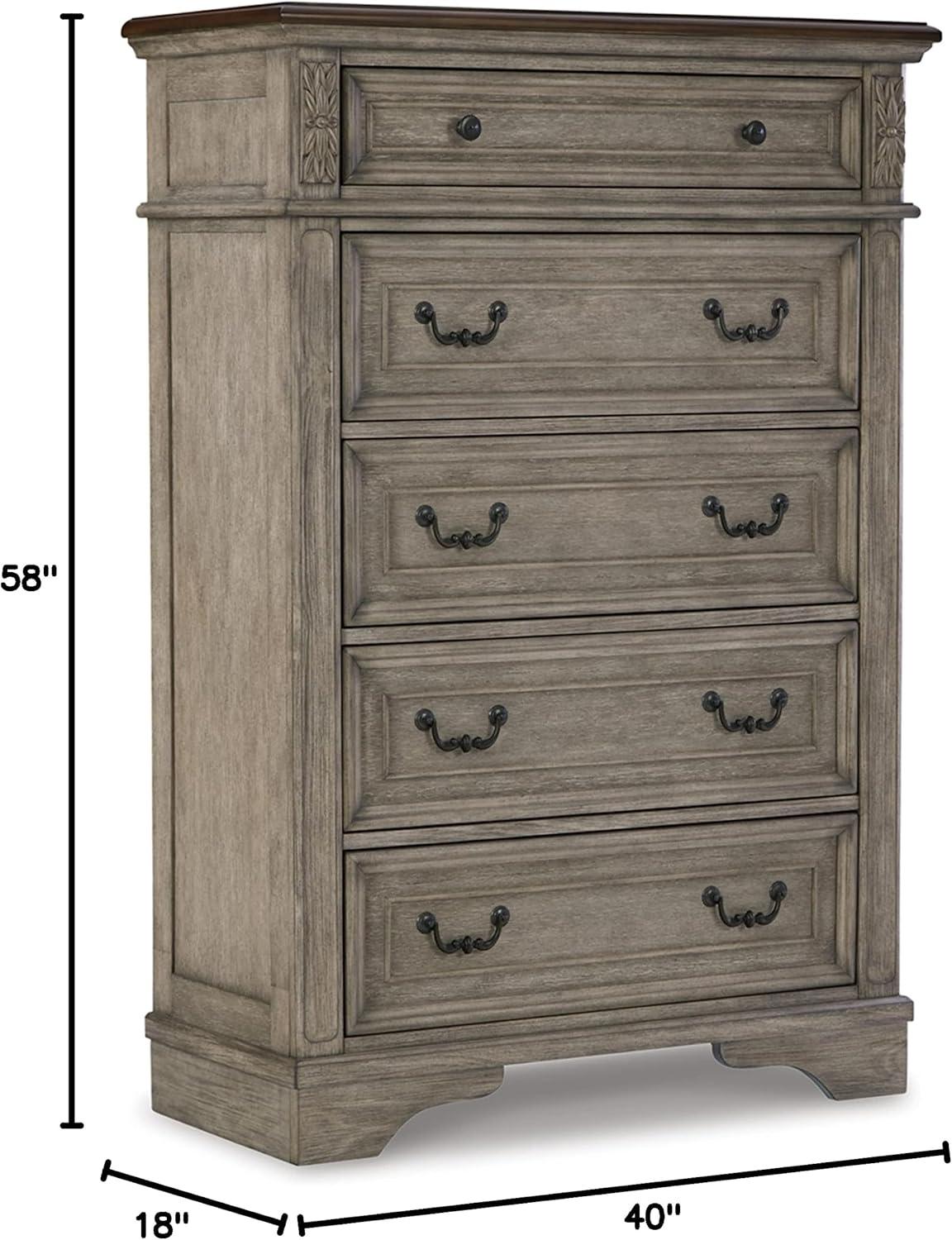 Gray and Walnut Transitional Five-Drawer Chest with Dovetail Construction