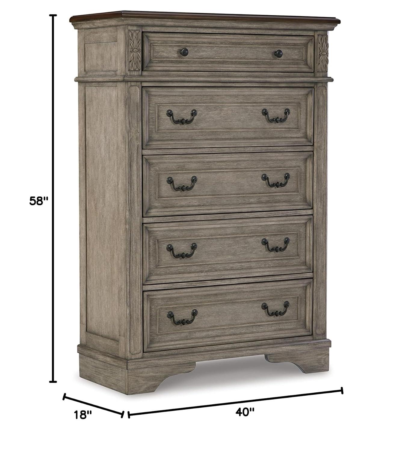 Gray and Walnut Transitional Five-Drawer Chest with Dovetail Construction