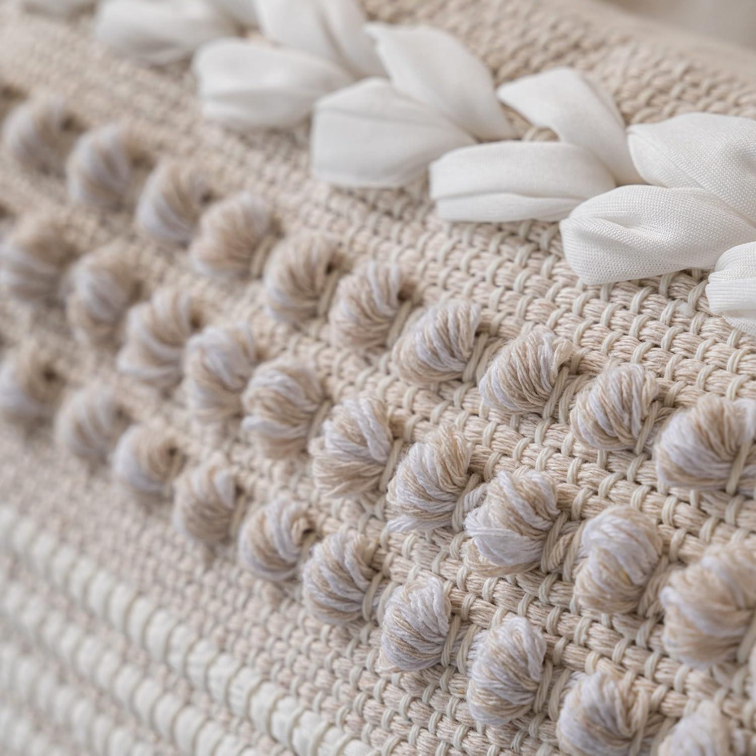 Cream White Boho Throw Pillow Cover 20X20, Decorative Neutral Accent Pillow for Couch, Square Woven Textured Pillowcase, Modern Boho Pillow for Bed, Bohemian Pillow Cover (Pack of 1)