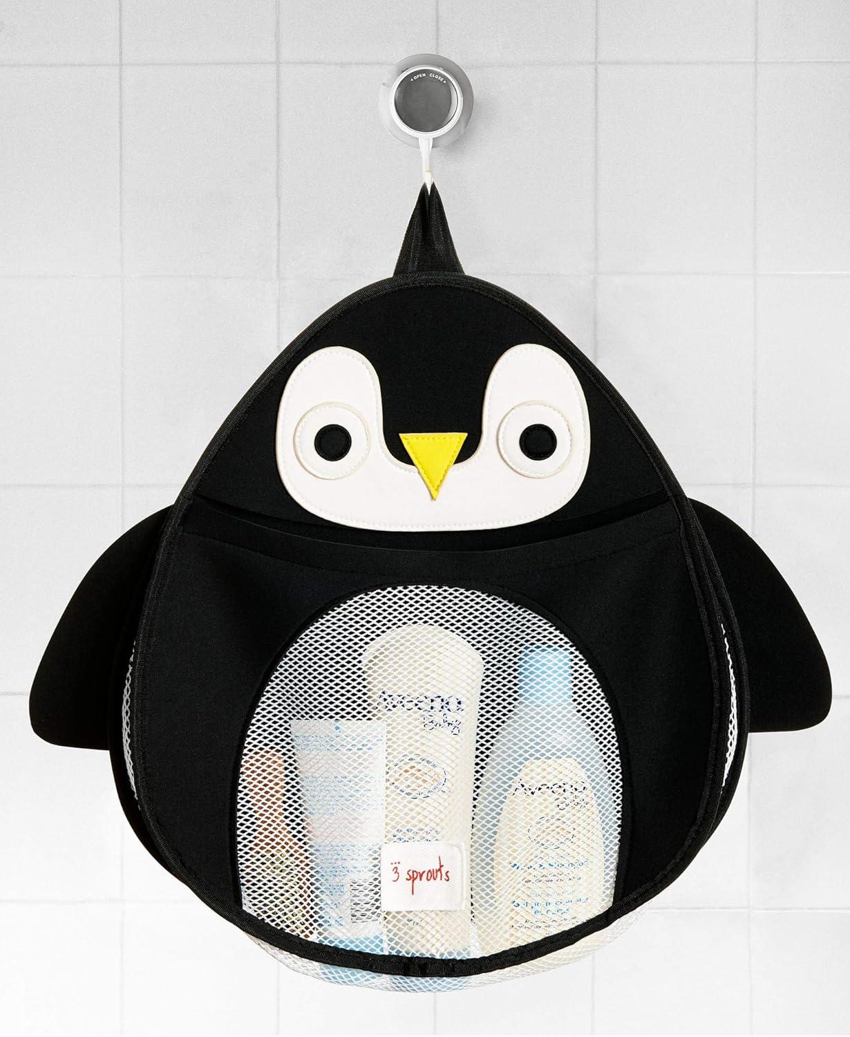 Black Penguin Suction Cup Bath Toy Organizer