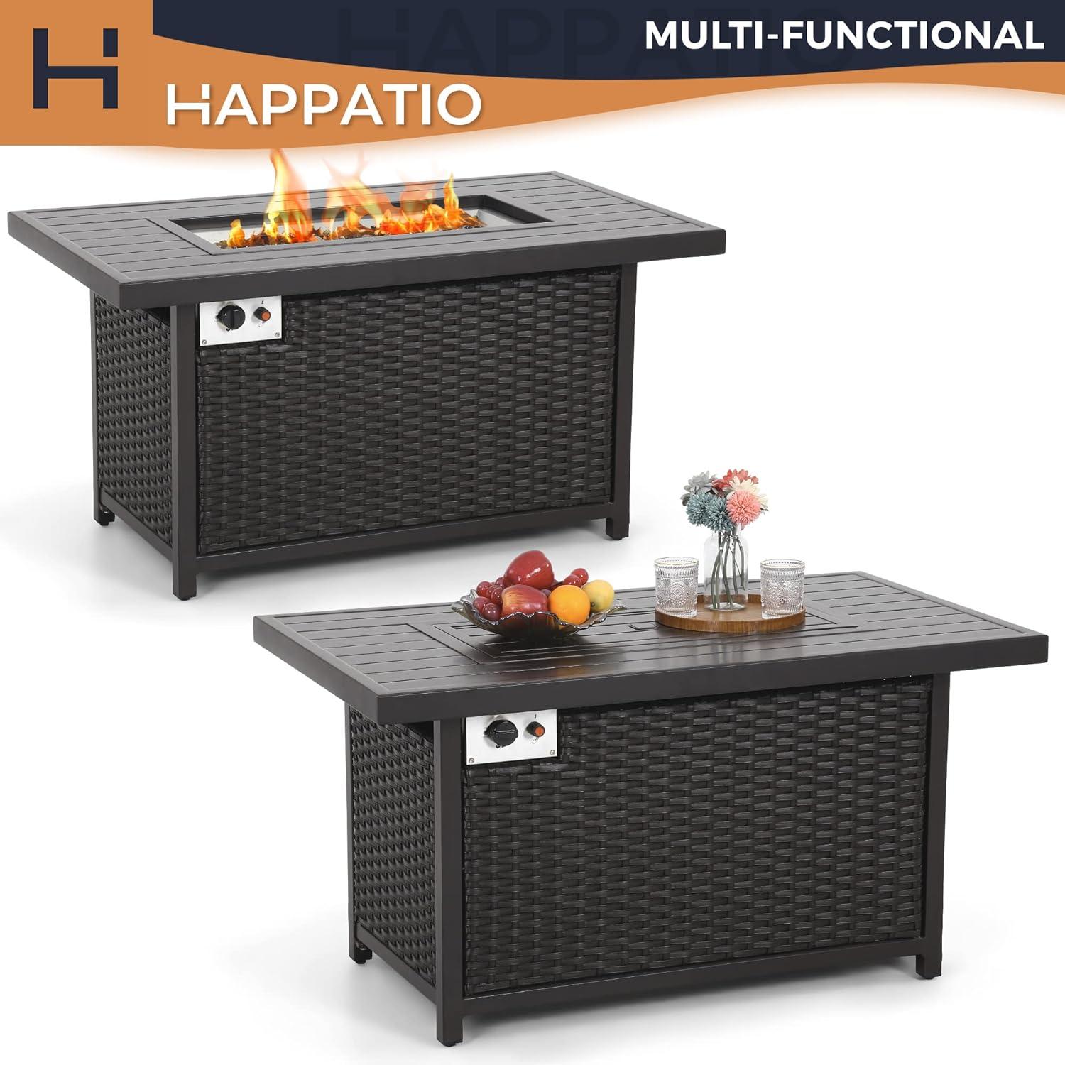 48-Inch Black Aluminum and Wicker Gas Fire Pit Table