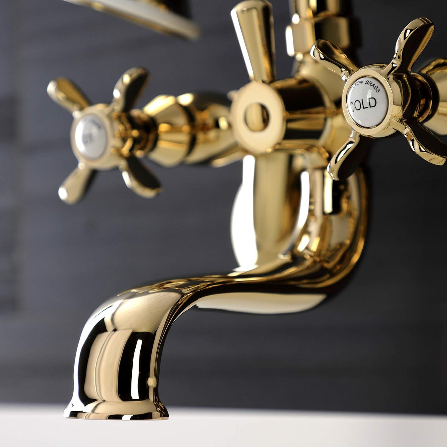 Kingston Brass Essex Three-Handle 2-Hole Wall Mount Clawfoot Tub Faucet with Handshower