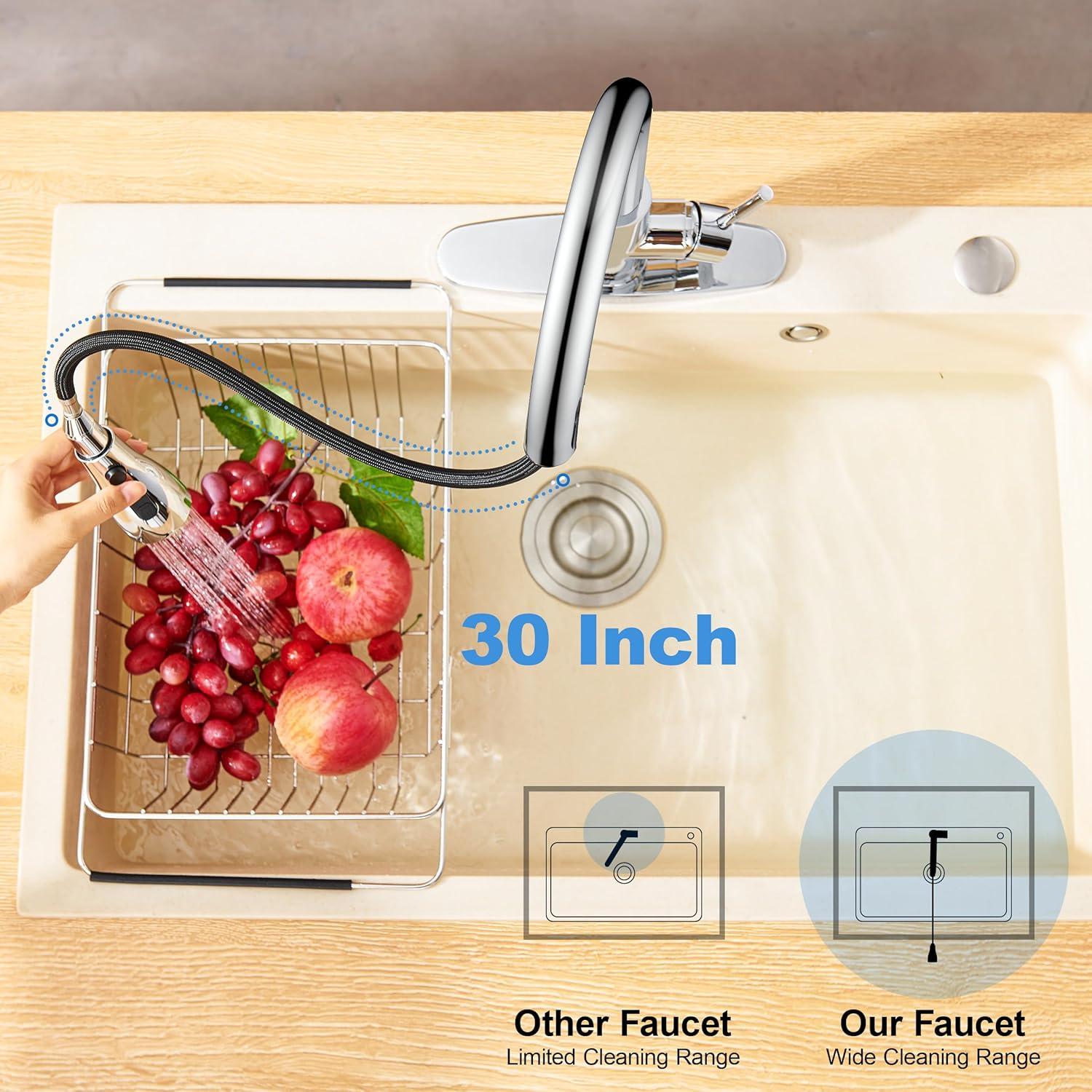 GAGALIFE Single Handle Pull Down Sprayer Kitchen Faucet High Arc Stainless Steel Faucet with 3-Function Sprayer JJL-CL-PT-SDP-C